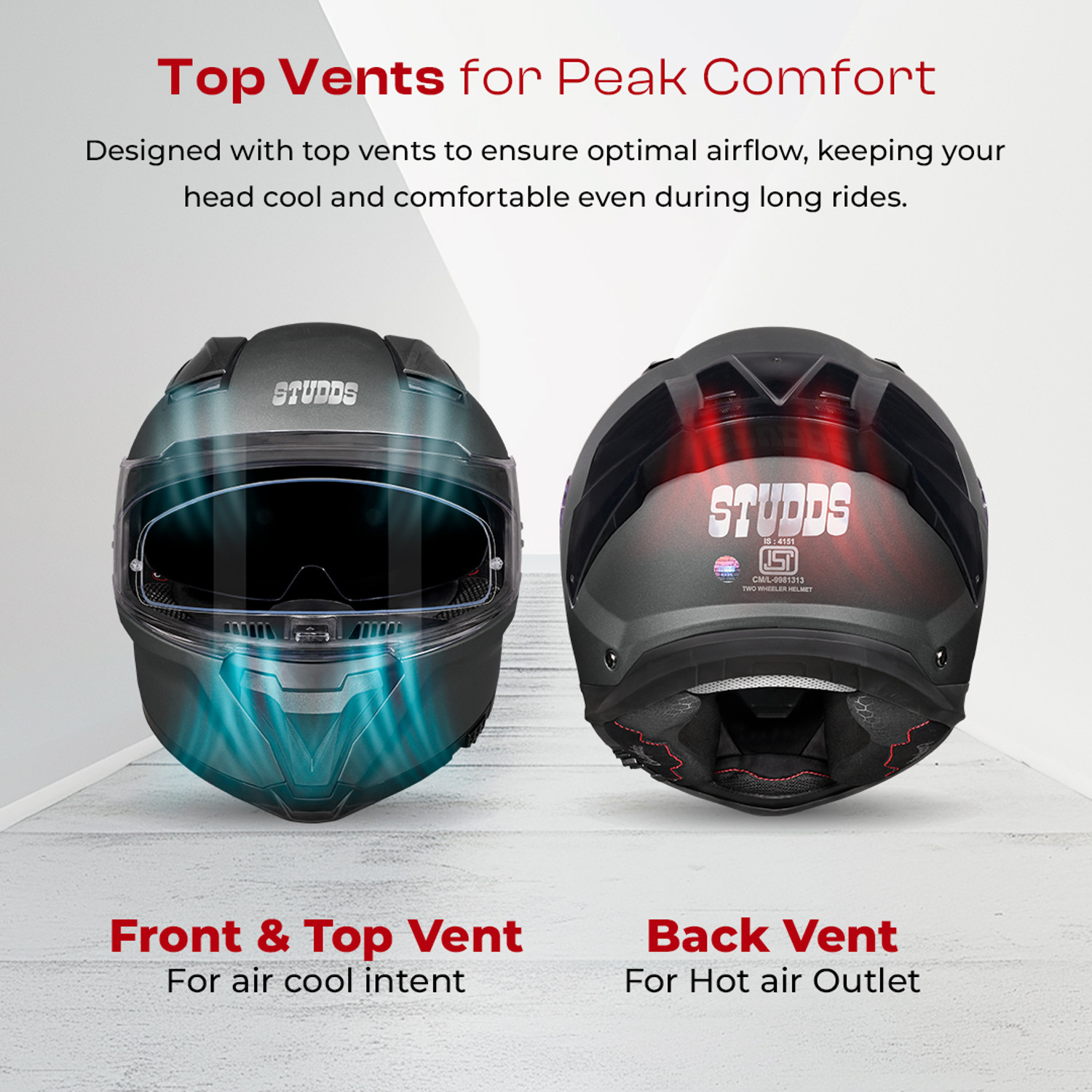 Image of STUDDS Helios Full Face ISI and DOT Certified Helmet with Antifog 100 Lens Motorbike Helmet