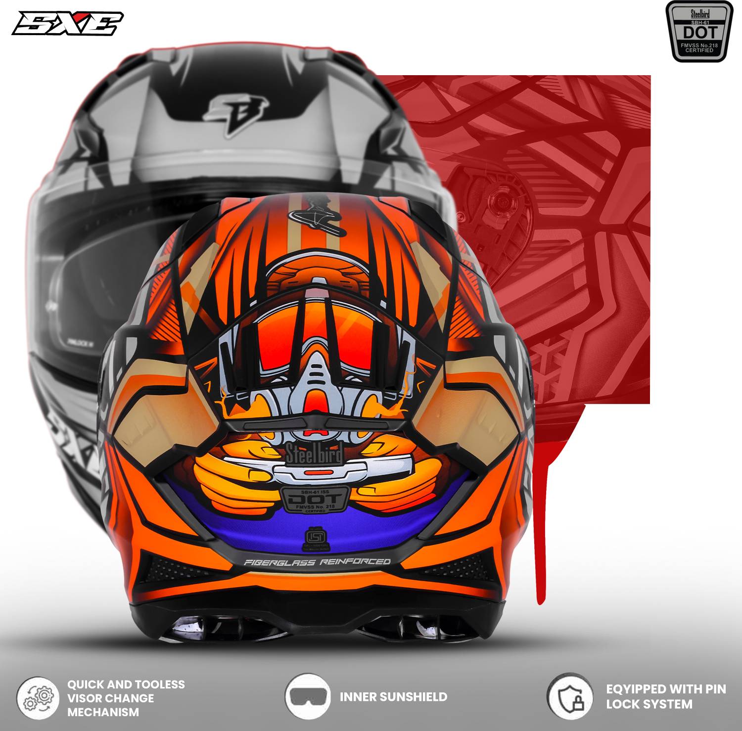 Steelbird SBH 61 SXE X4 Full Face Motorbike Helmet - Image 4