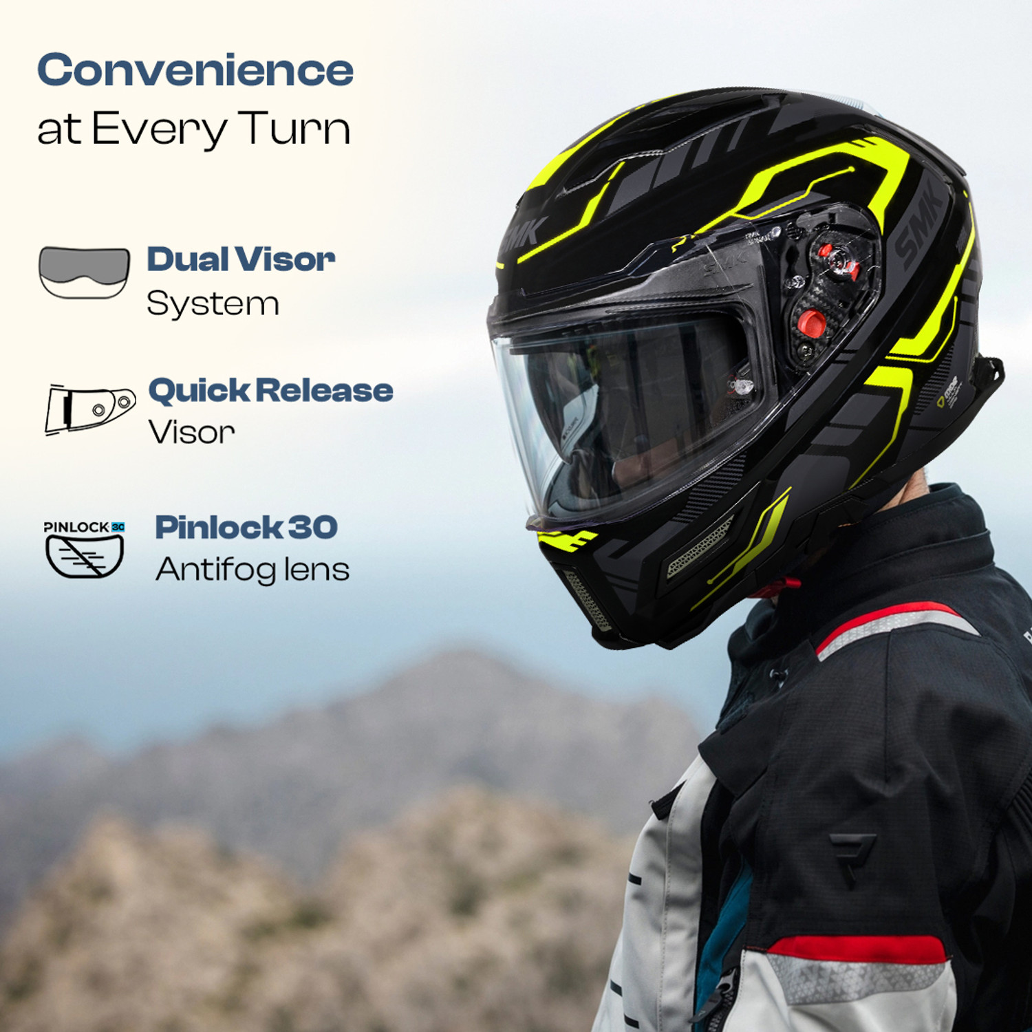 Image of SMK AGNAR TEKTRON ISI, DOT & ECE 06 Certified Helmet with Dual Visor Motorbike Helmet
