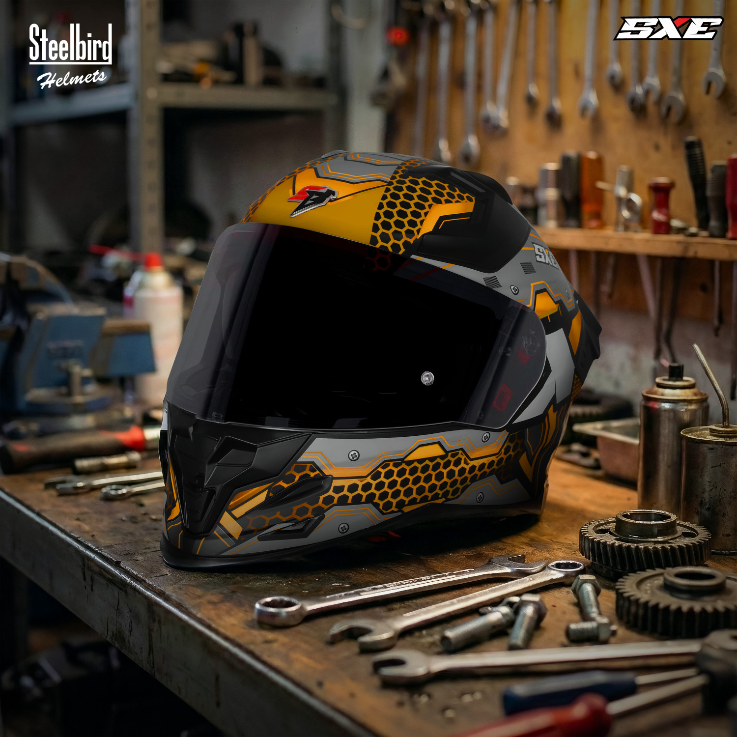 Image of Steelbird SBH 61 SXE X3 ISI and Dot Certified Full Face Graphic Motorbike Helmet