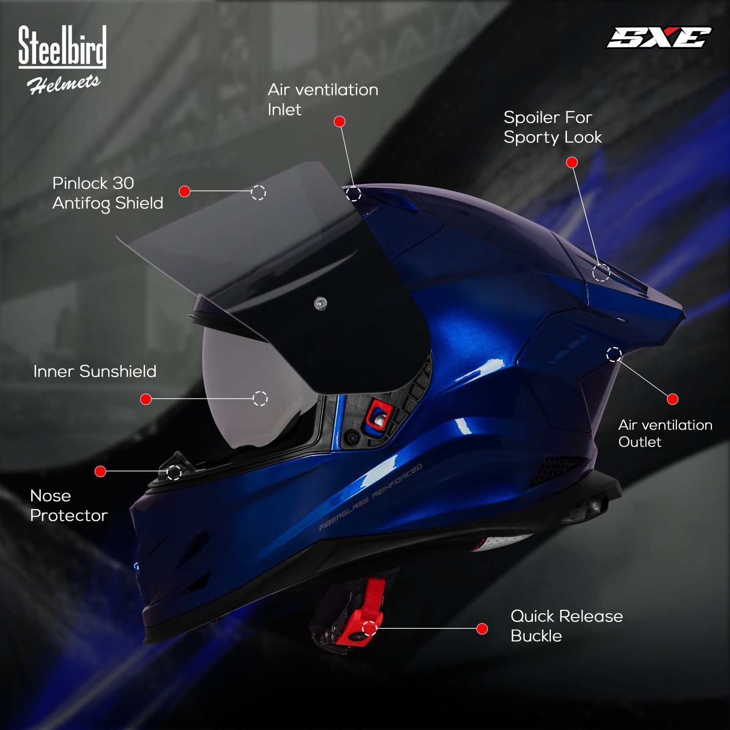 Image of Steelbird SBH 61 SXE ISI and Dot Certified Full Face Motorbike Helmet