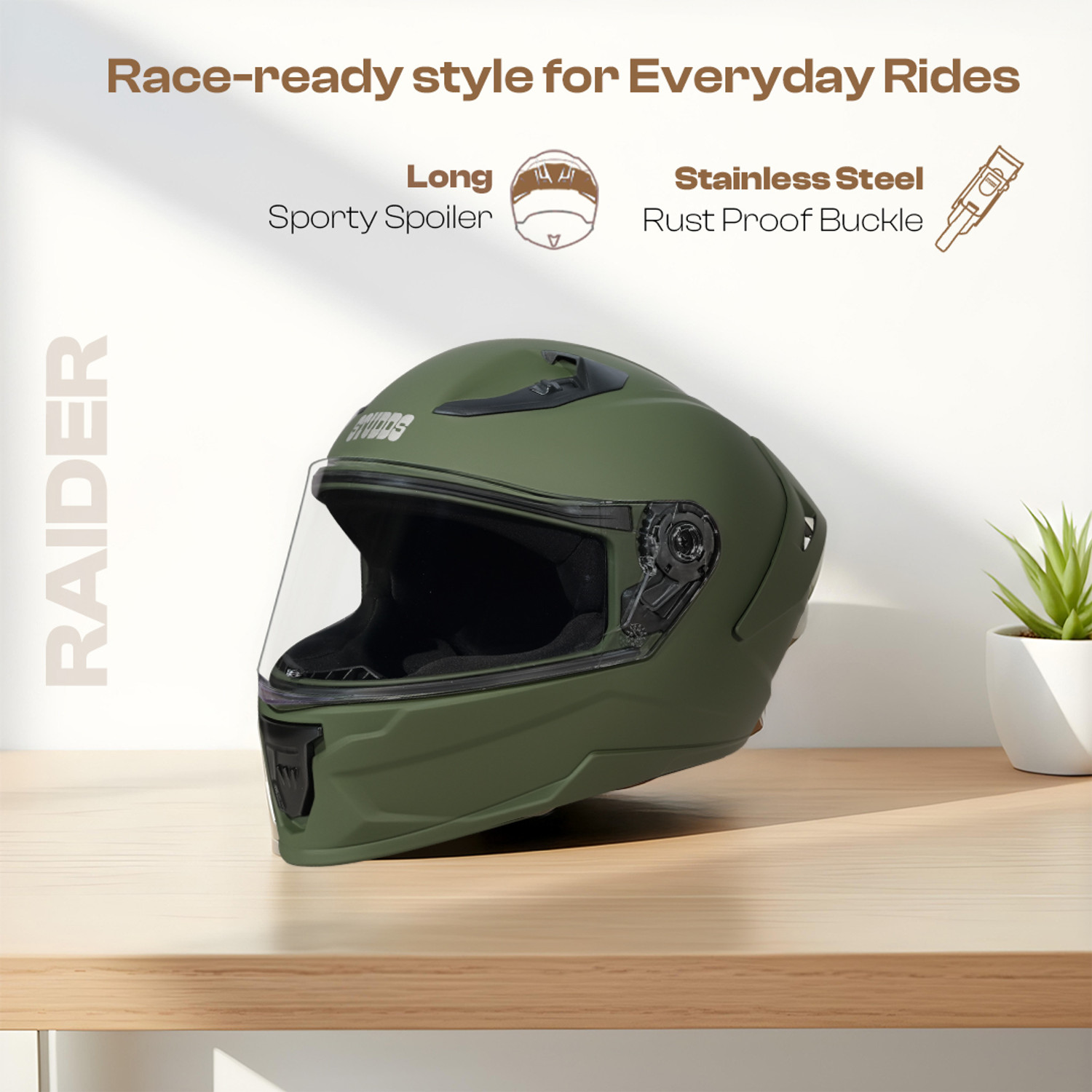 Image of STUDDS Raider Super ISI Certified Full Face Helmet with Spoiler and Clear Visior Motorbike Helmet