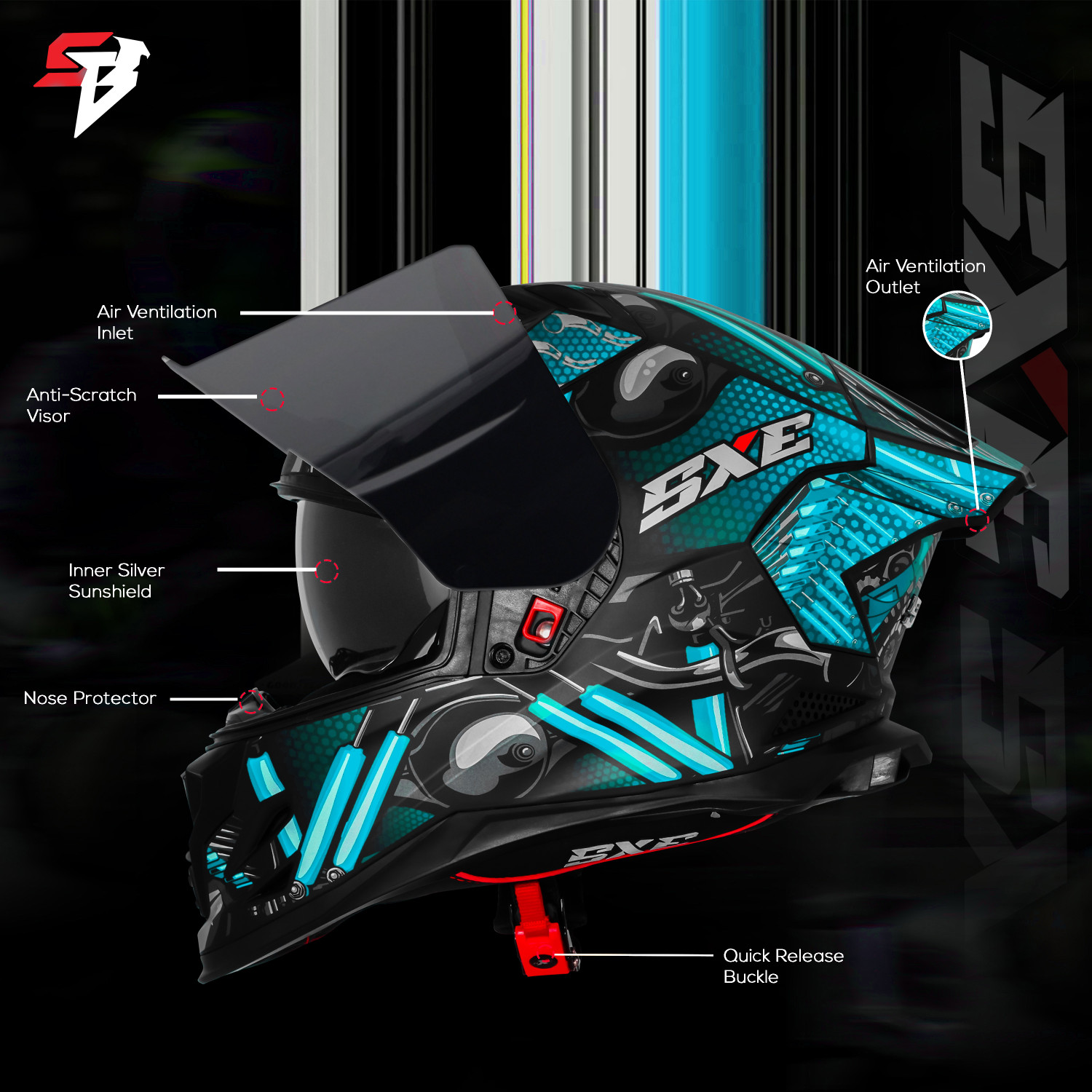 Image of Steelbird SBH 61 SXE X2 TPE ISI and Dot Certified Full Face Graphic Motorbike Helmet