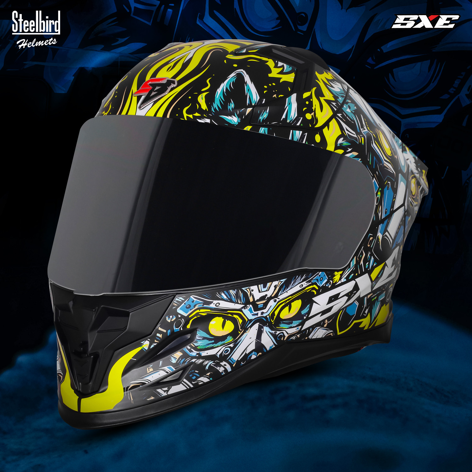 Image of Steelbird SBH 61 SXE X1 ISI and Dot Certified Full Face Graphic Motorbike Helmet
