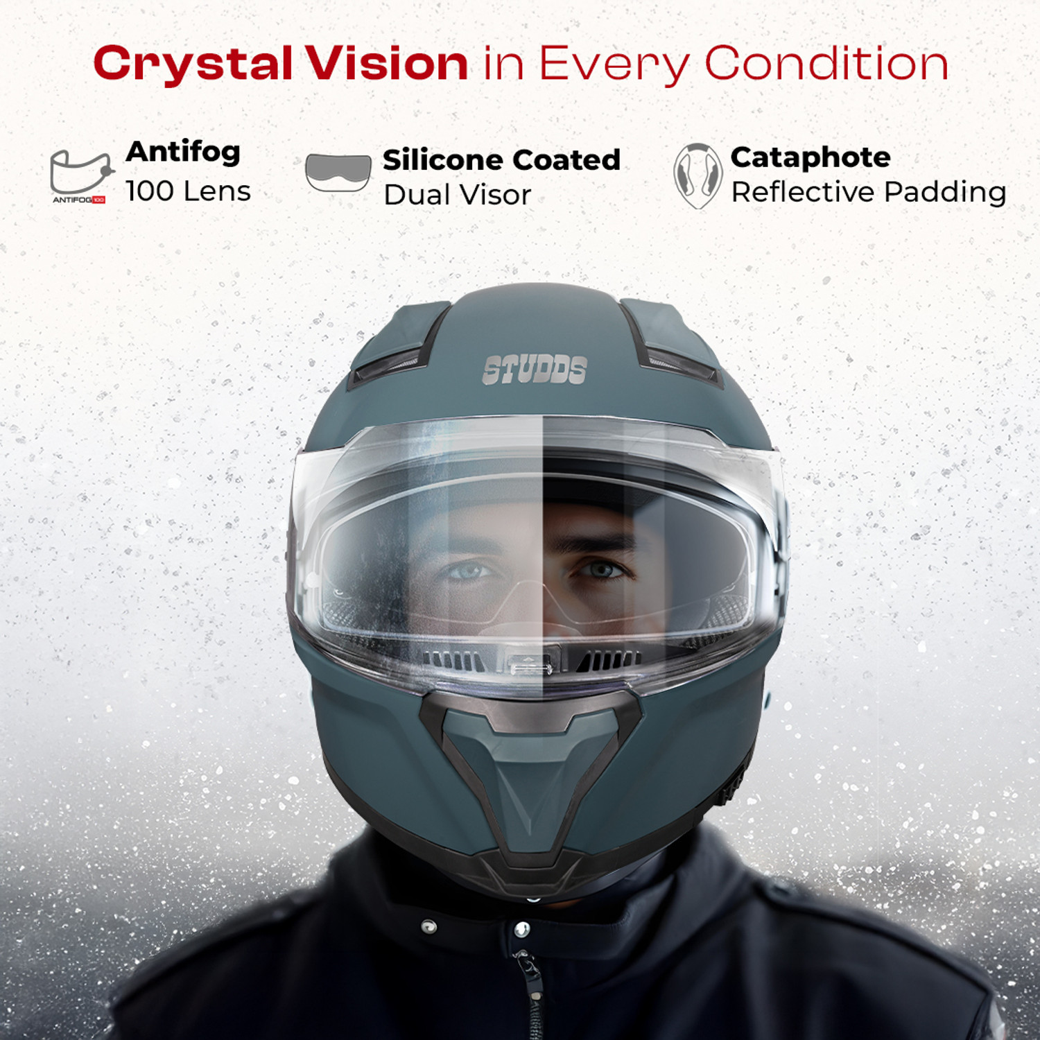 Image of STUDDS Helios Full Face ISI and DOT Certified Helmet with Antifog 100 Lens Motorbike Helmet