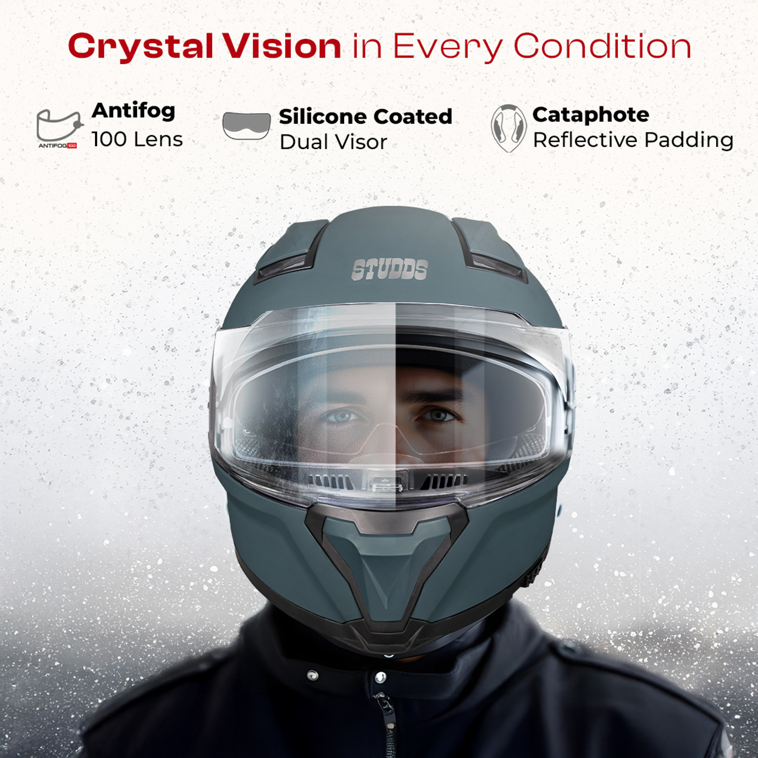 Image of STUDDS Helios Full Face ISI and DOT Certified Helmet with Antifog 100 Lens Motorbike Helmet