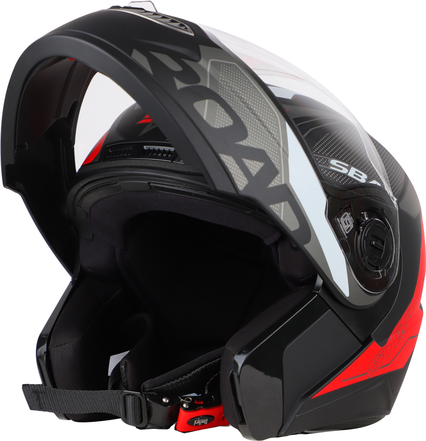 Image of Steelbird Air SBA-7 ROAD FLIP UP MATT BLACK RED LARGE SIZE 600MM Motorbike Helmet