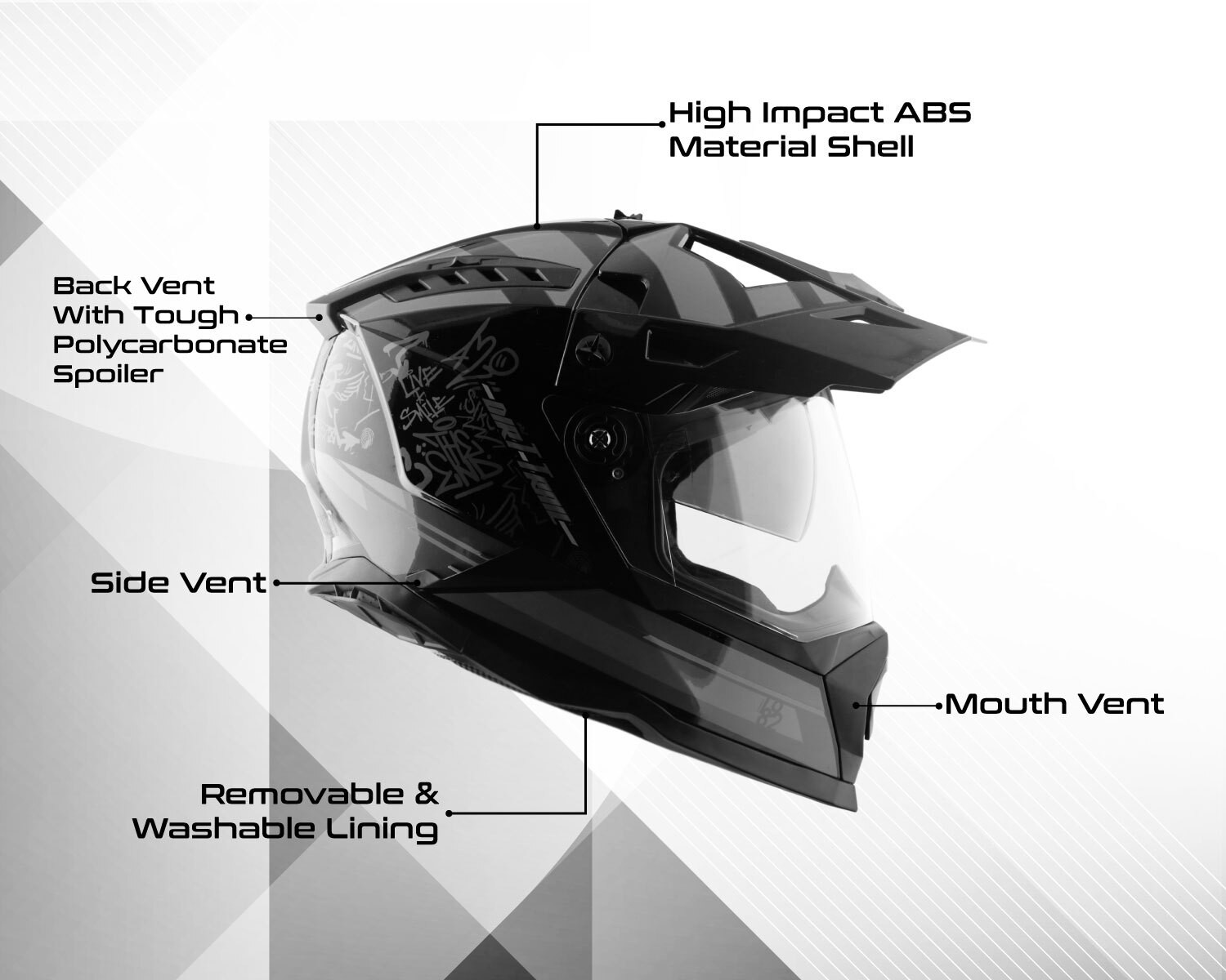 Image of VEGA VF-11 Dirt-X Trial Helmet-Black Grey-M Motorbike Helmet