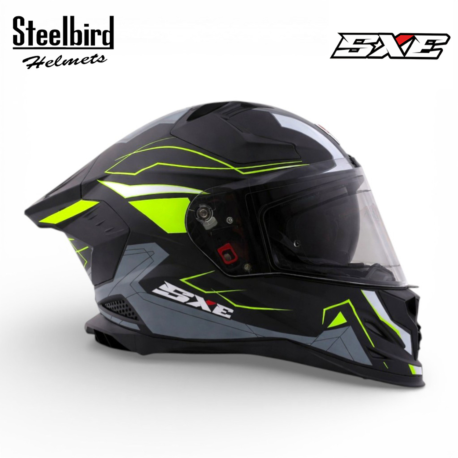 Image of Steelbird Air SBH-61 ISS SXE RACE-X Matt Black Neon Full Face AFS EDITION With ANTIFOG Motorsports Helmet