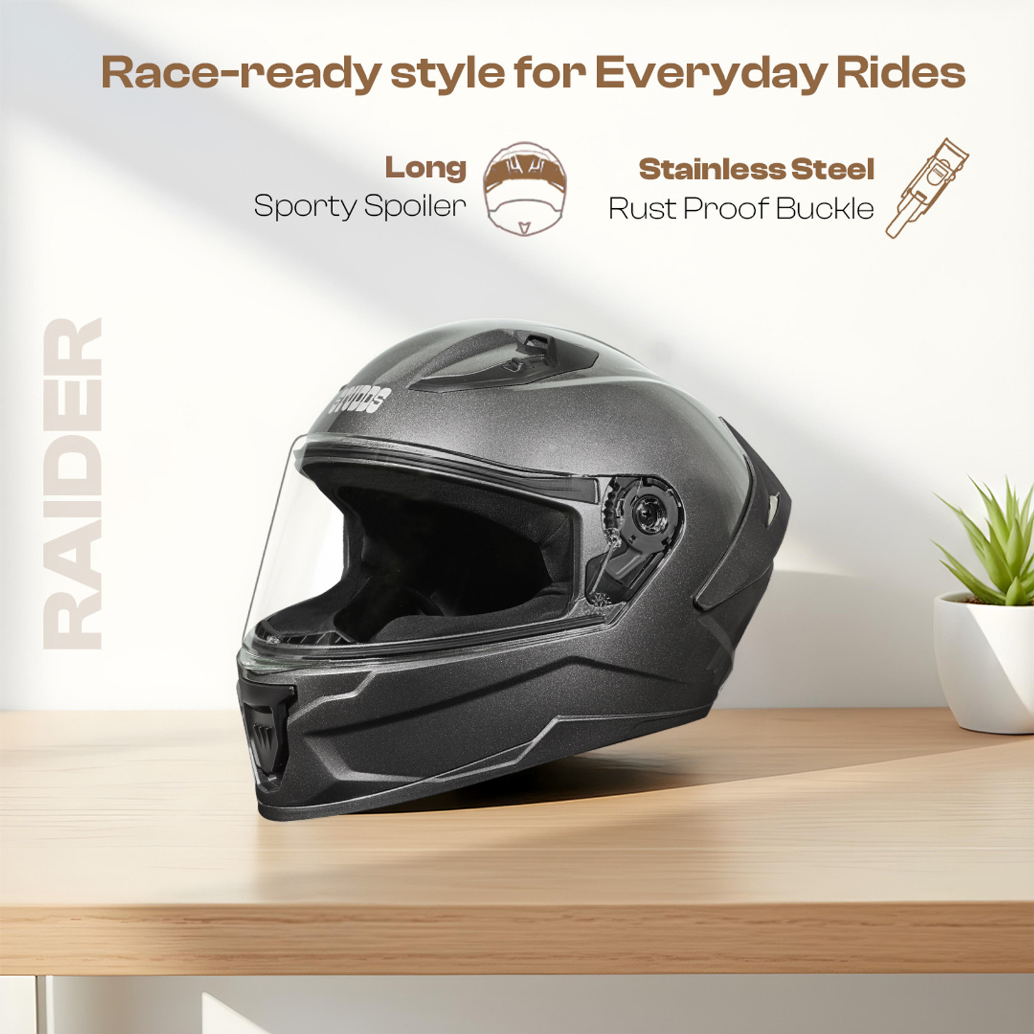 Image of STUDDS Raider Super ISI Certified Full Face Helmet with Spoiler and Clear Visior Motorbike Helmet