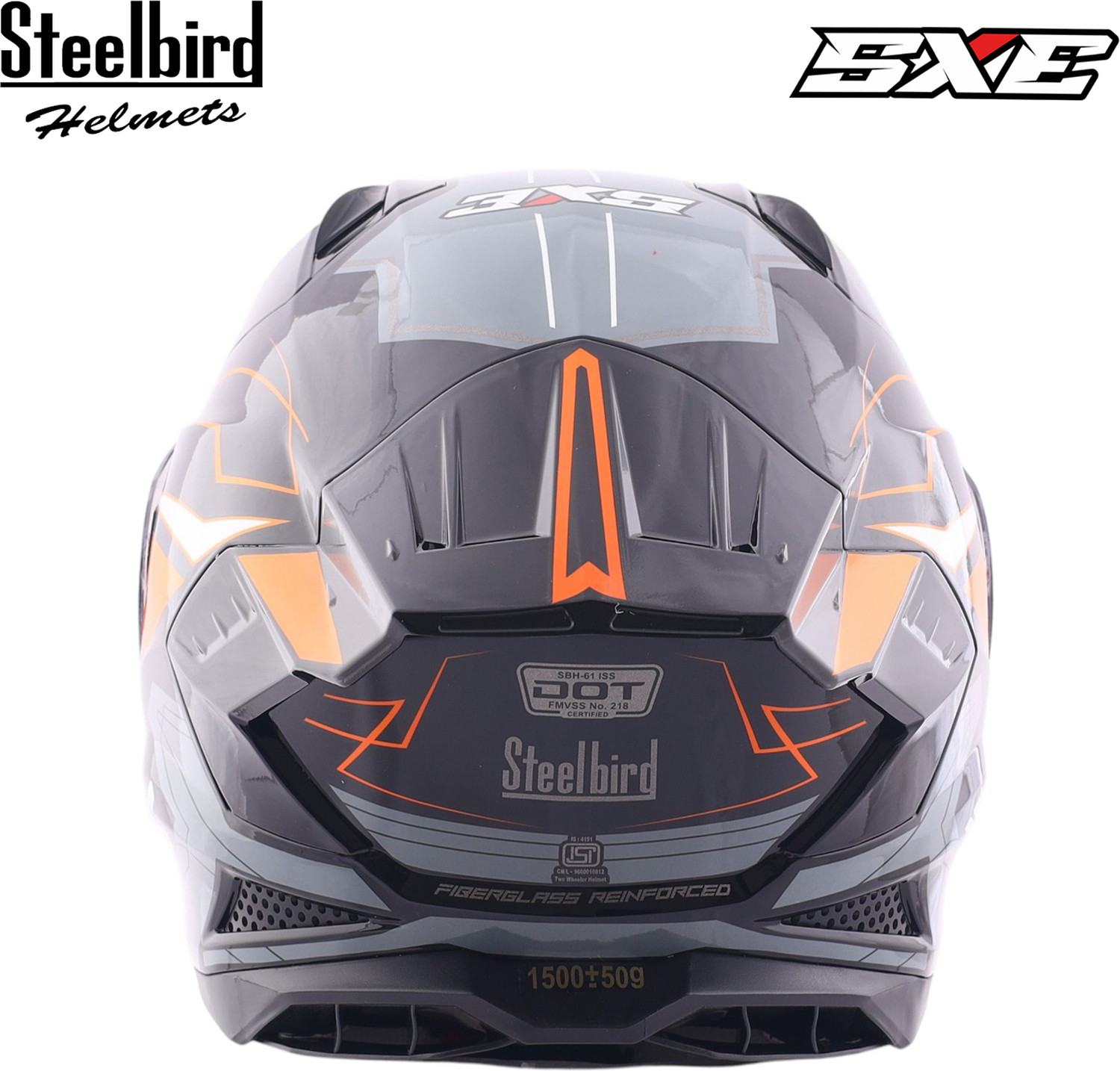 Image of Steelbird Air SBH-61 ISS SXE RACE-X Glossy Black Orange Full Face AFS EDITION With ANTIFOG Motorsports Helmet