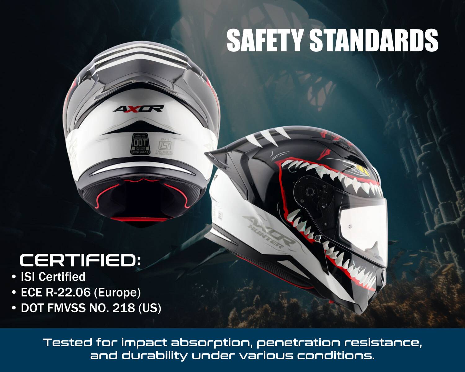 Axor Hunter Shark Motorbike Helmet Black - Image 5