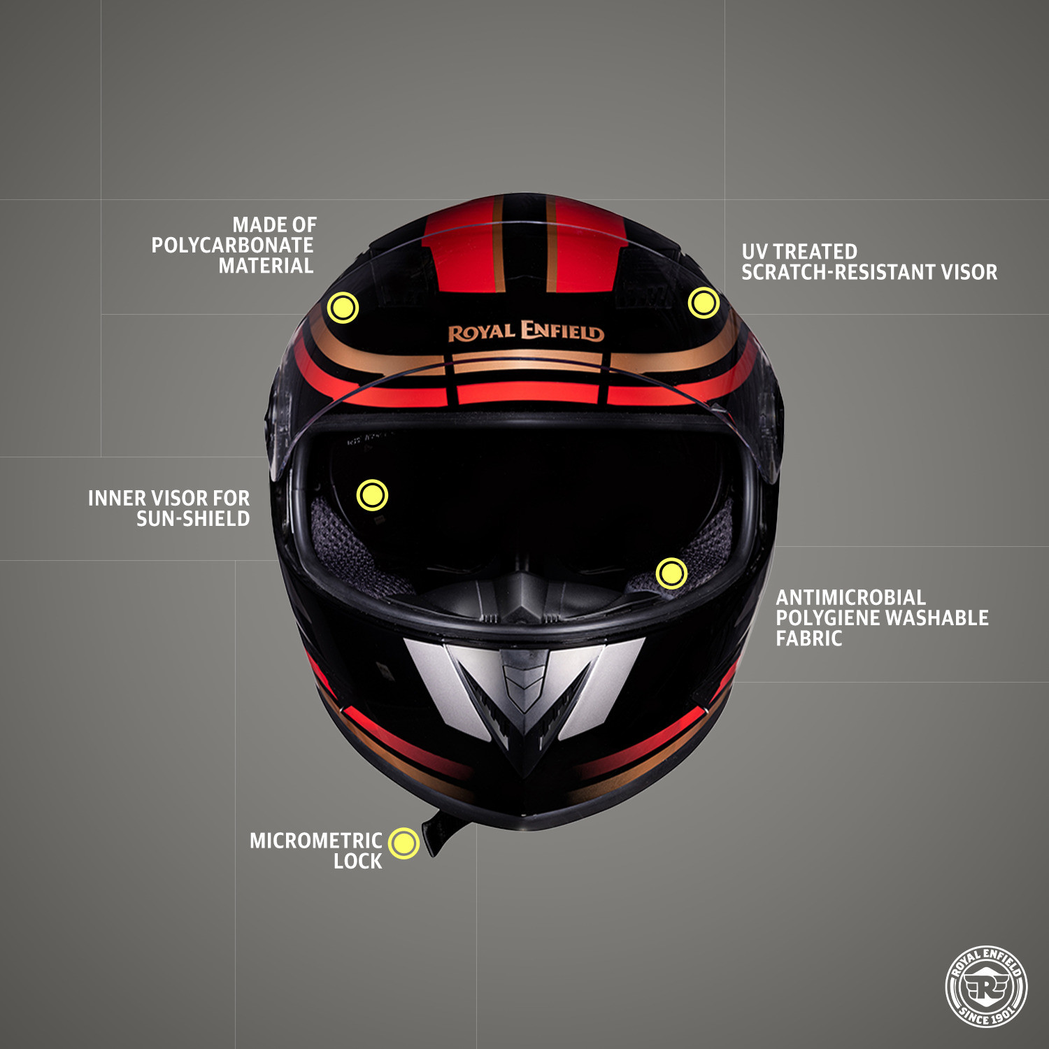 Image of ROYAL ENFIELD Stunner Graphics Helmet With Dual Visor ISI Certified Motorbike Helmet