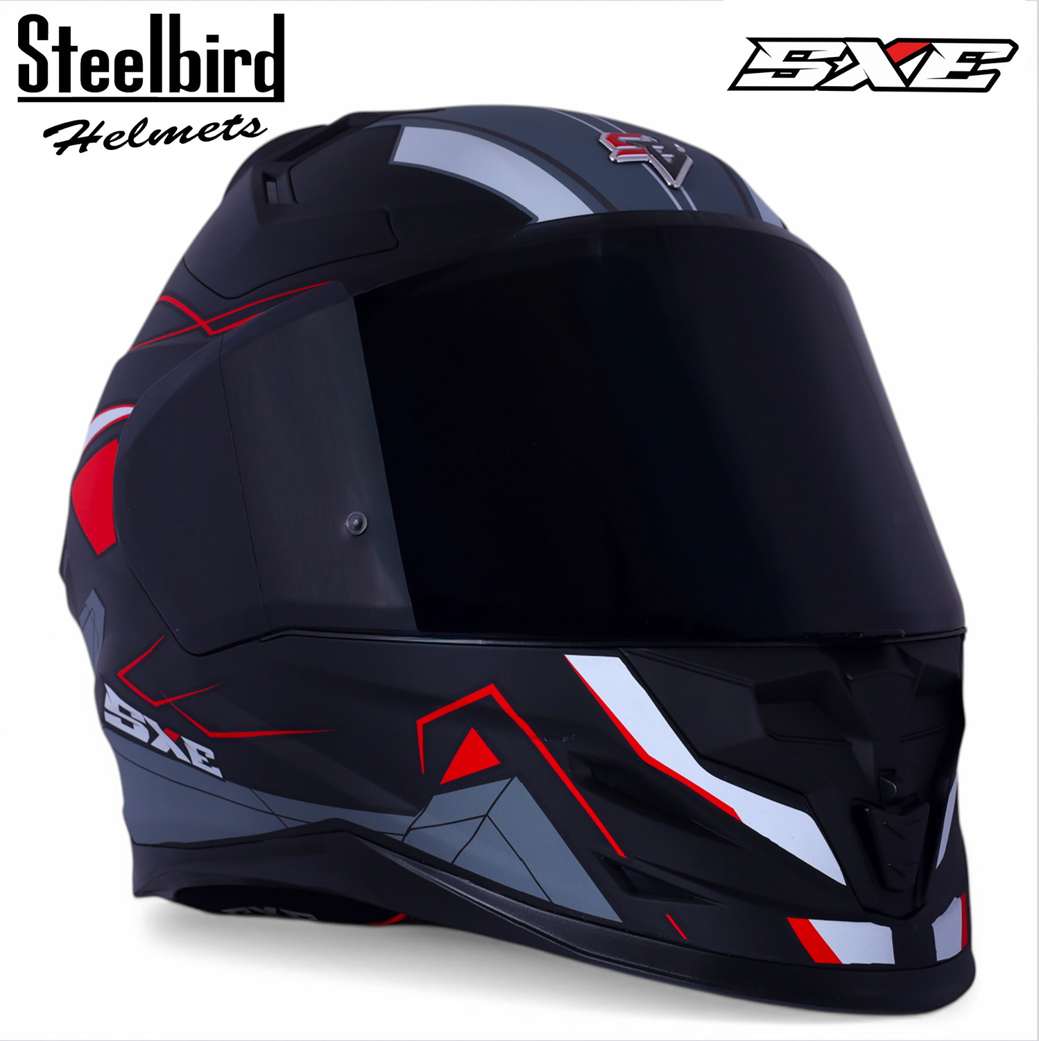Image of Steelbird Air SBH-61 ISS SXE RACE-X TPE EDITION Matt Black Red Full Face Motorsports Helmet