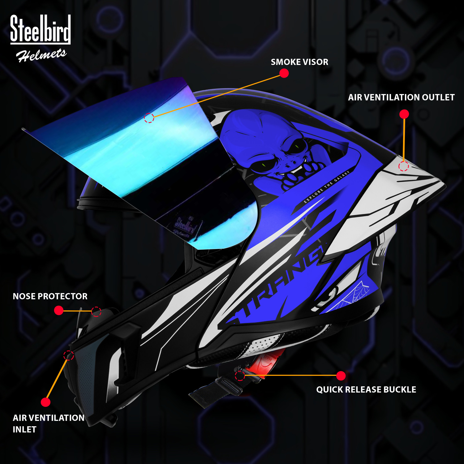 Image of Steelbird SBA-20 Strange ISI Certified Flip-Up Graphic Helmet for Men and Women Motorbike Helmet
