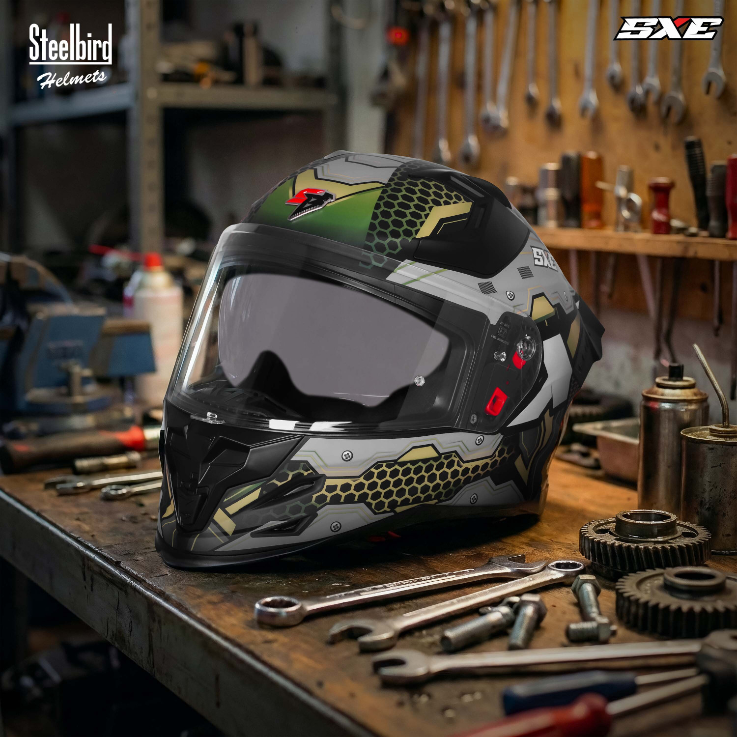 Image of Steelbird SBH 61 SXE X3 ISI and Dot Certified Full Face Graphic Motorbike Helmet