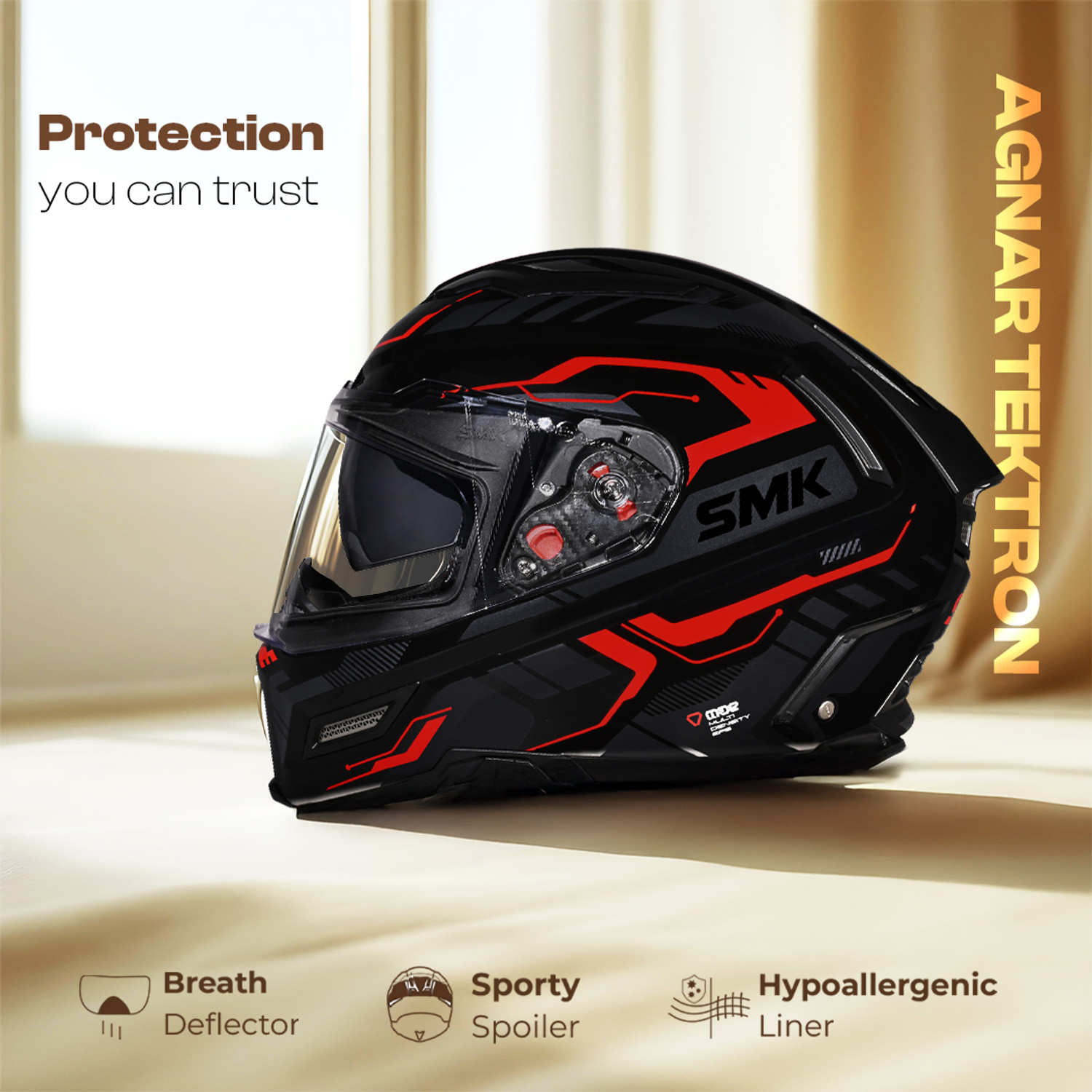 Image of SMK AGNAR TEKTRON ISI, DOT & ECE 06 Certified Helmet with Dual Visor Motorbike Helmet