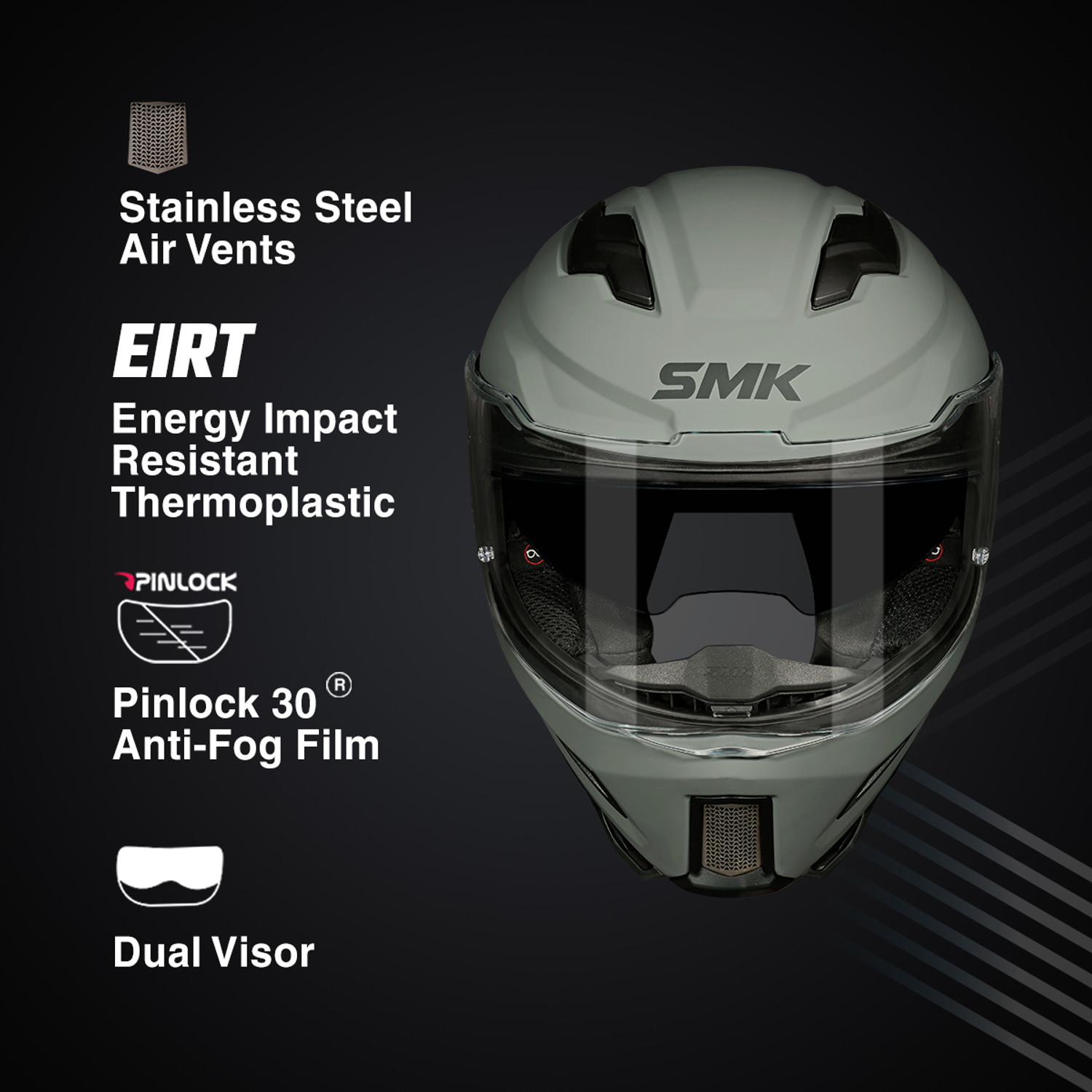 Image of SMK AGNAR SOLID ISI, DOT & ECE 06 Certified Helmet with Dual Visor Motorbike Helmet