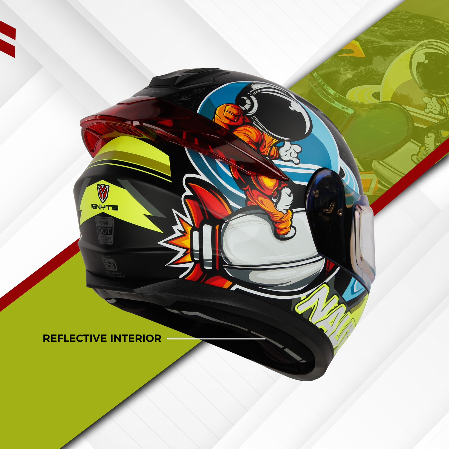Image of IGNYTE IN-8 Astronaut ISI /DOT Certified Full Face Graphic Helmet with Inner Sun Shield Motorbike Helmet