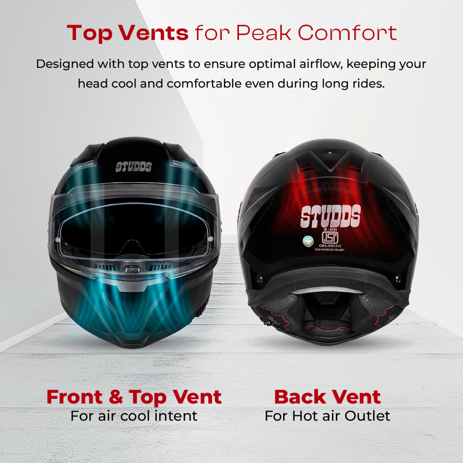 Image of STUDDS Helios Full Face ISI and DOT Certified Helmet with Antifog 100 Lens Motorbike Helmet