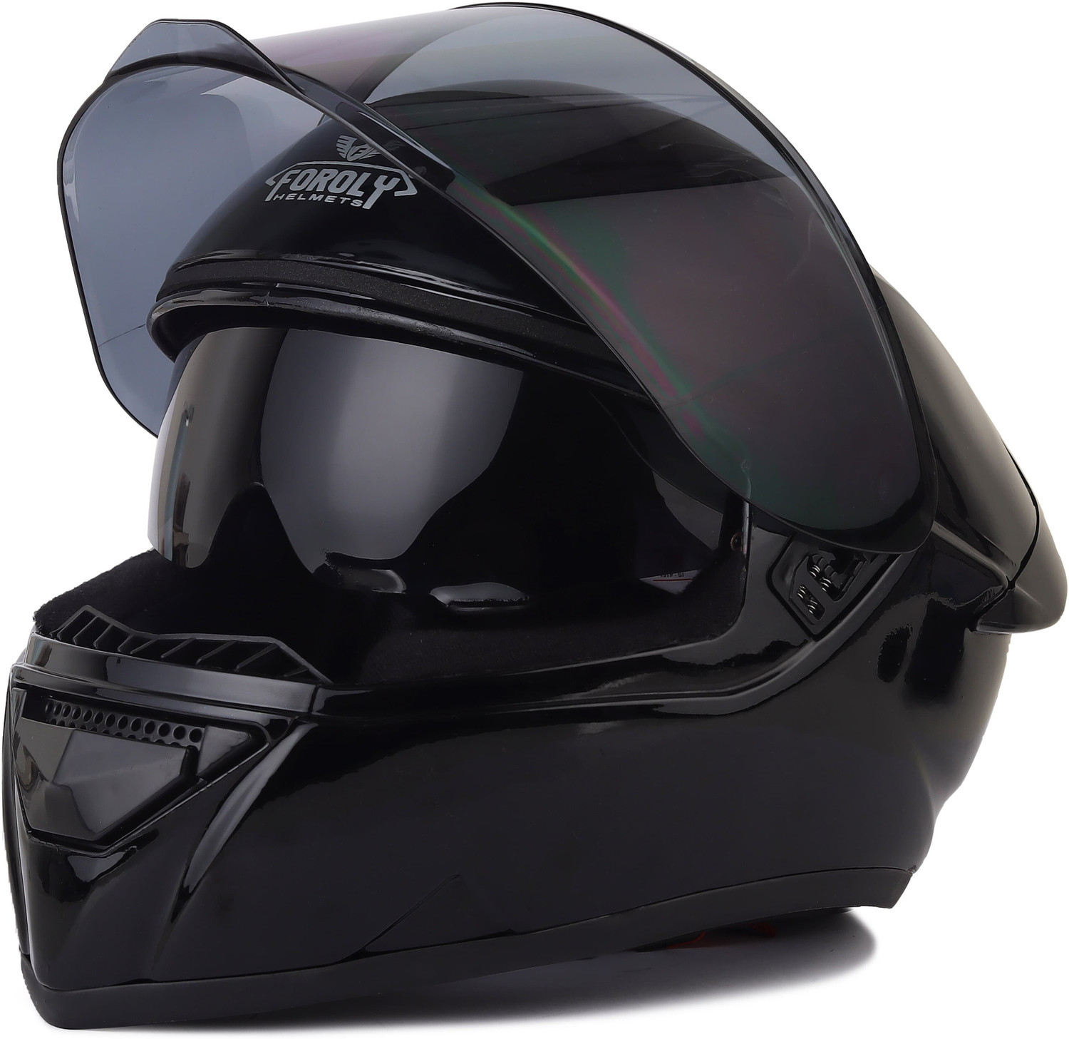 Image of FOROLY Bolt ABS Material, with Sunvisor, Unbreakable PC Visor (PP-1) Motorbike Helmet (Jet Black)