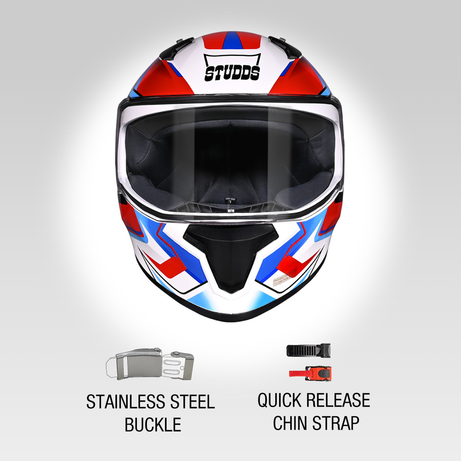 Image of STUDDS Thunder Flash Full Face ISI & DOT Certified Helmet with Spoiler and Clear Visor Motorbike Helmet