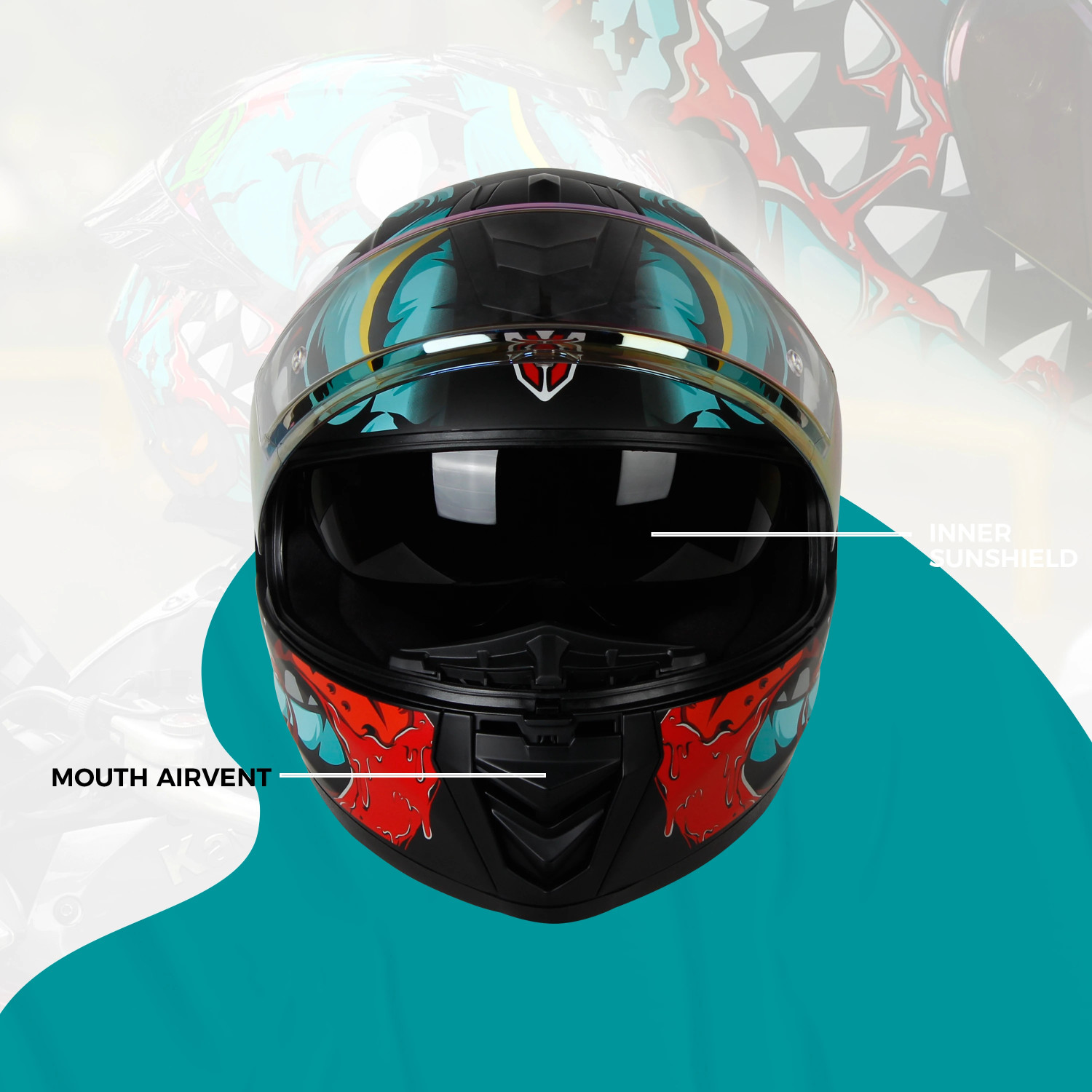 Image of IGNYTE IGN-8 Pumpkin ISI /DOT Certified Full Face Graphic Helmet with Inner Sun Shield Motorbike Helmet
