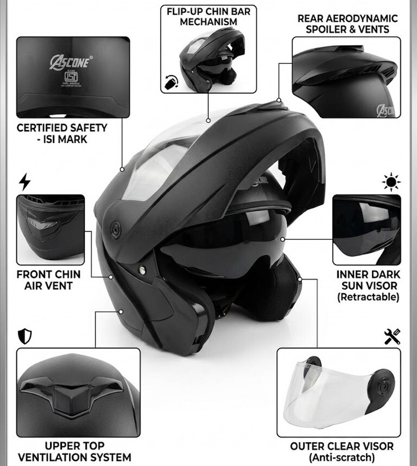 ASCONE Flip Up Helmet for Men - Image 2
