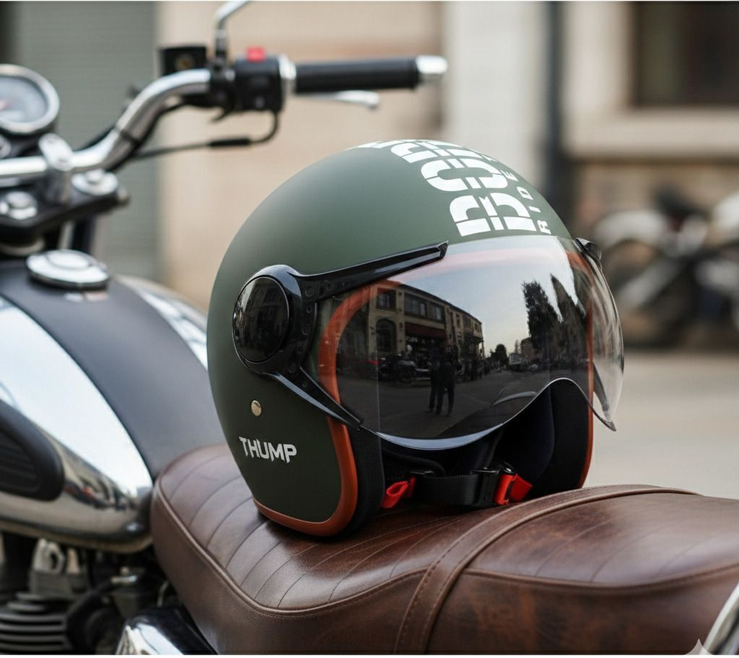 Image of ASCONE Thump BTR Open Face Helmet, Unisex, ISI Approved, Clear PC Visor, Medium, 58cm Motorbike Helmet