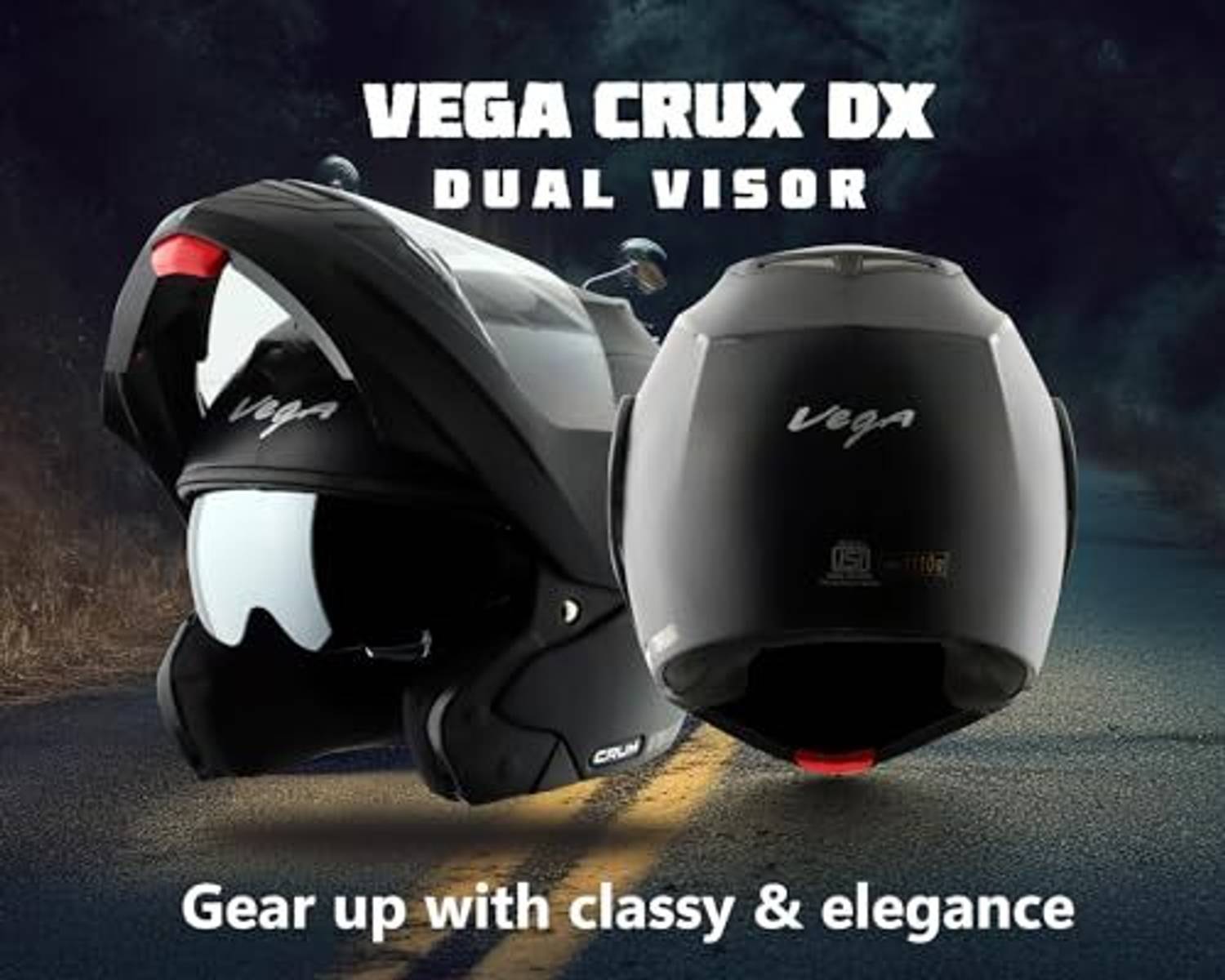 VEGA Crux Dual Visor Motorbike Helmet Black - Image 4