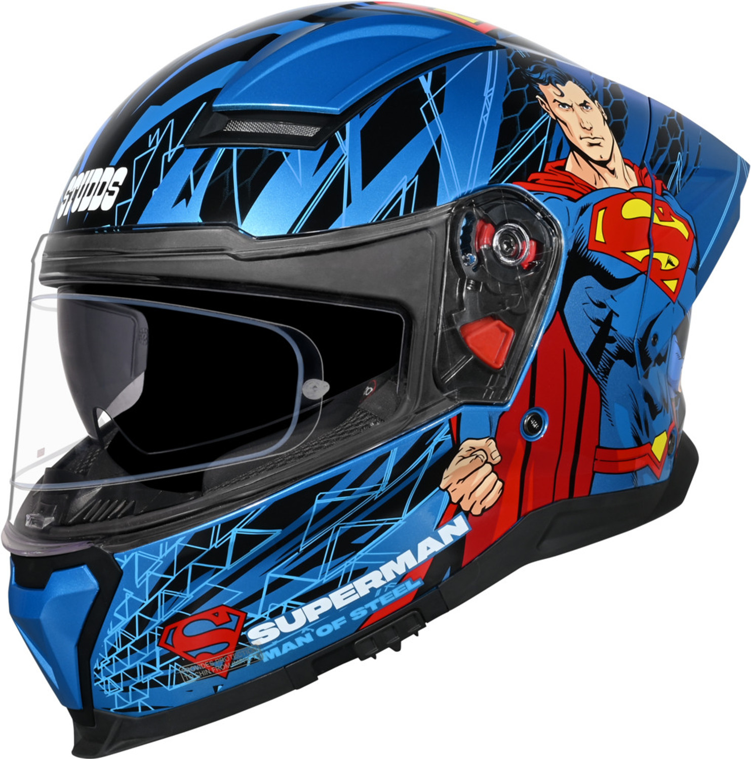 Image of STUDDS Helios Superman Edition ISI and DOT Certified Helmet with Antifog 100 Motorbike Helmet