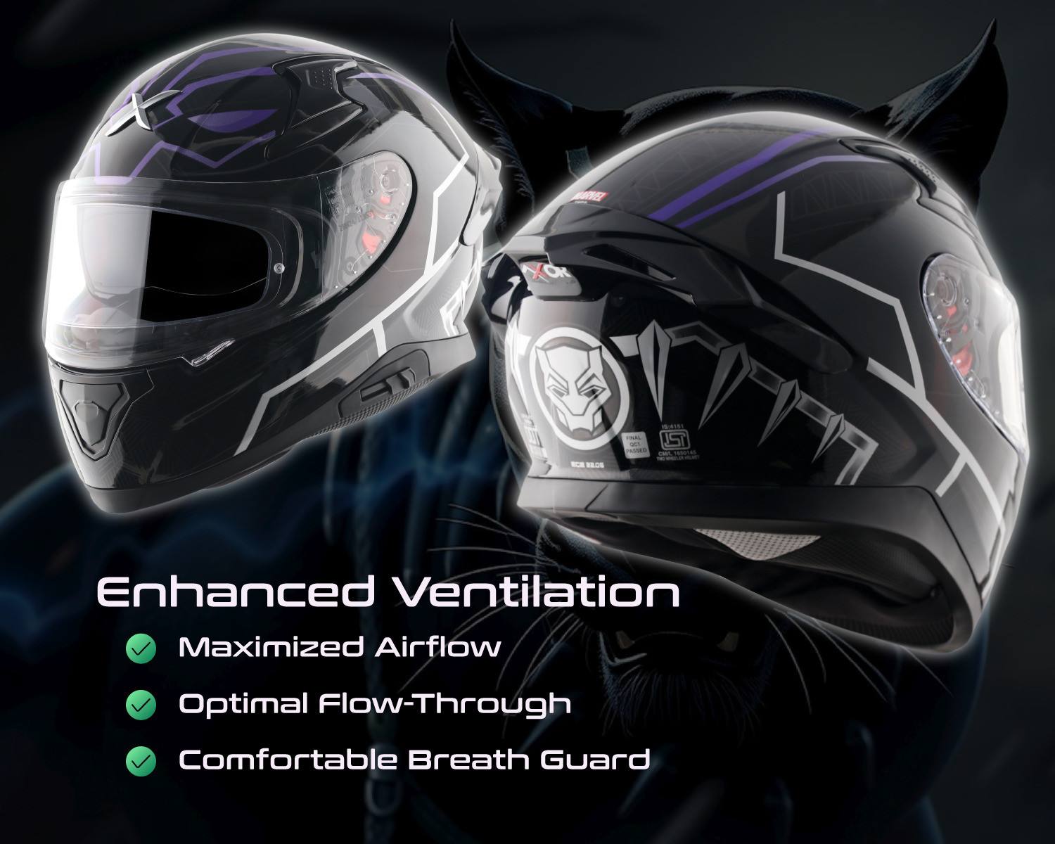 Image of Axor Apex Marvel Black Panther Motorbike Helmet