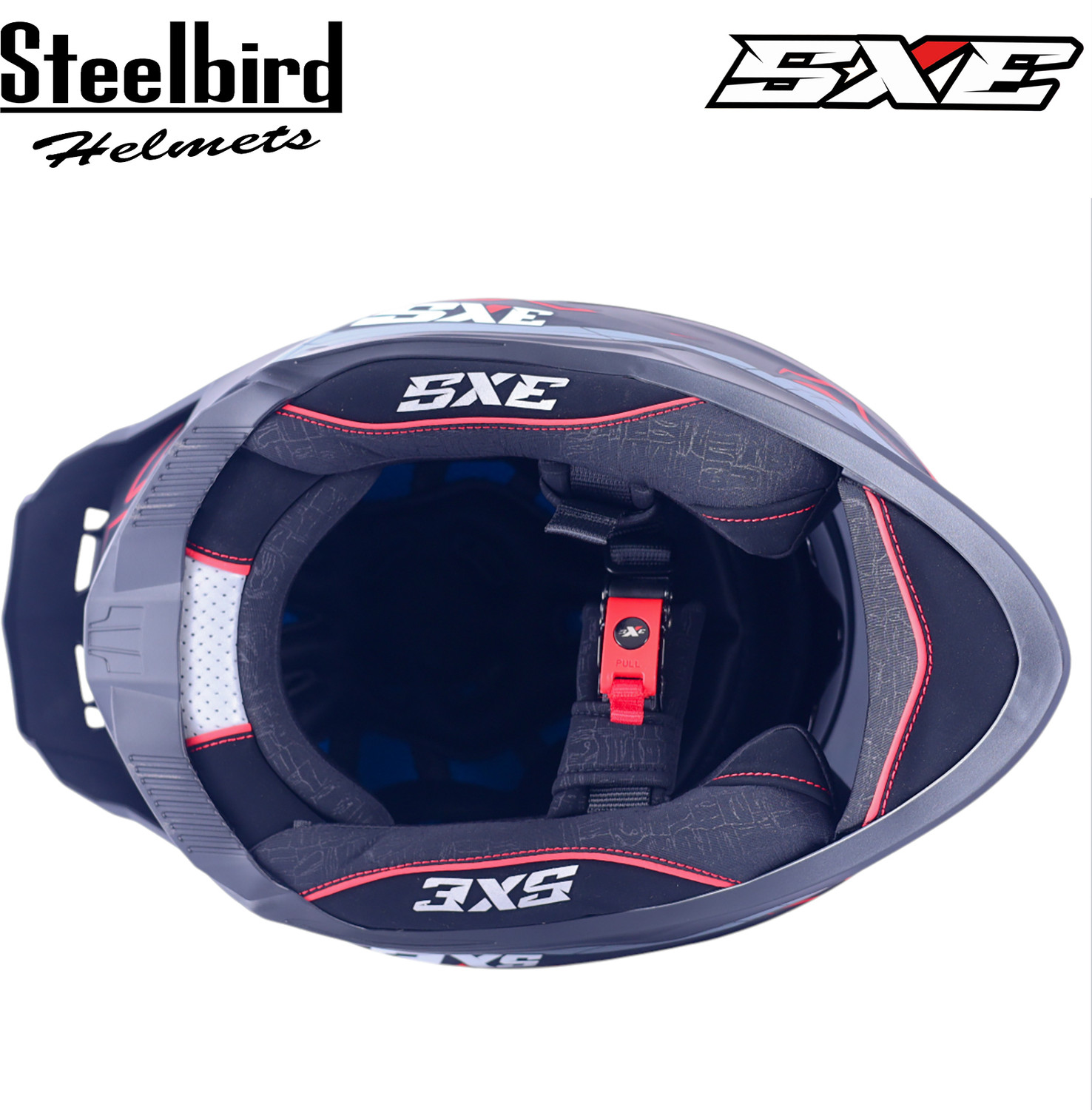 Image of Steelbird Air SBH-61 ISS SXE RACE-X TPE EDITION Matt Black Red Full Face Motorsports Helmet