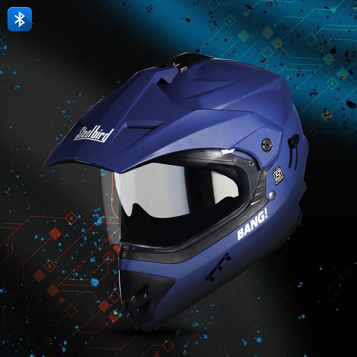 Image of Steelbird SBH-13 Bang Bluetooth Off Road ISI Certified Motocross Double Visor Full Face Motorbike Helmet
