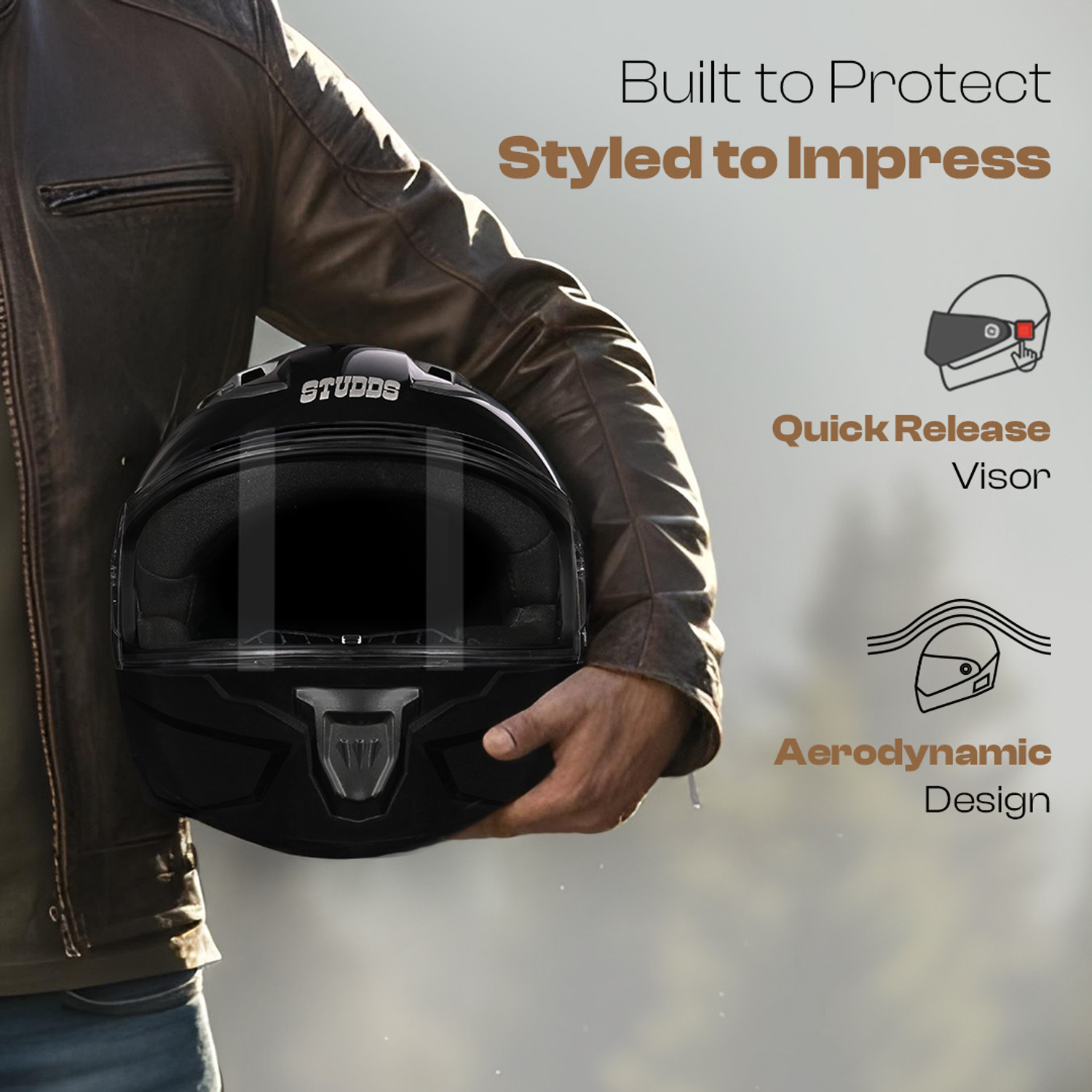 Image of STUDDS Raider Super ISI Certified Full Face Helmet with Spoiler and Clear Visior Motorbike Helmet