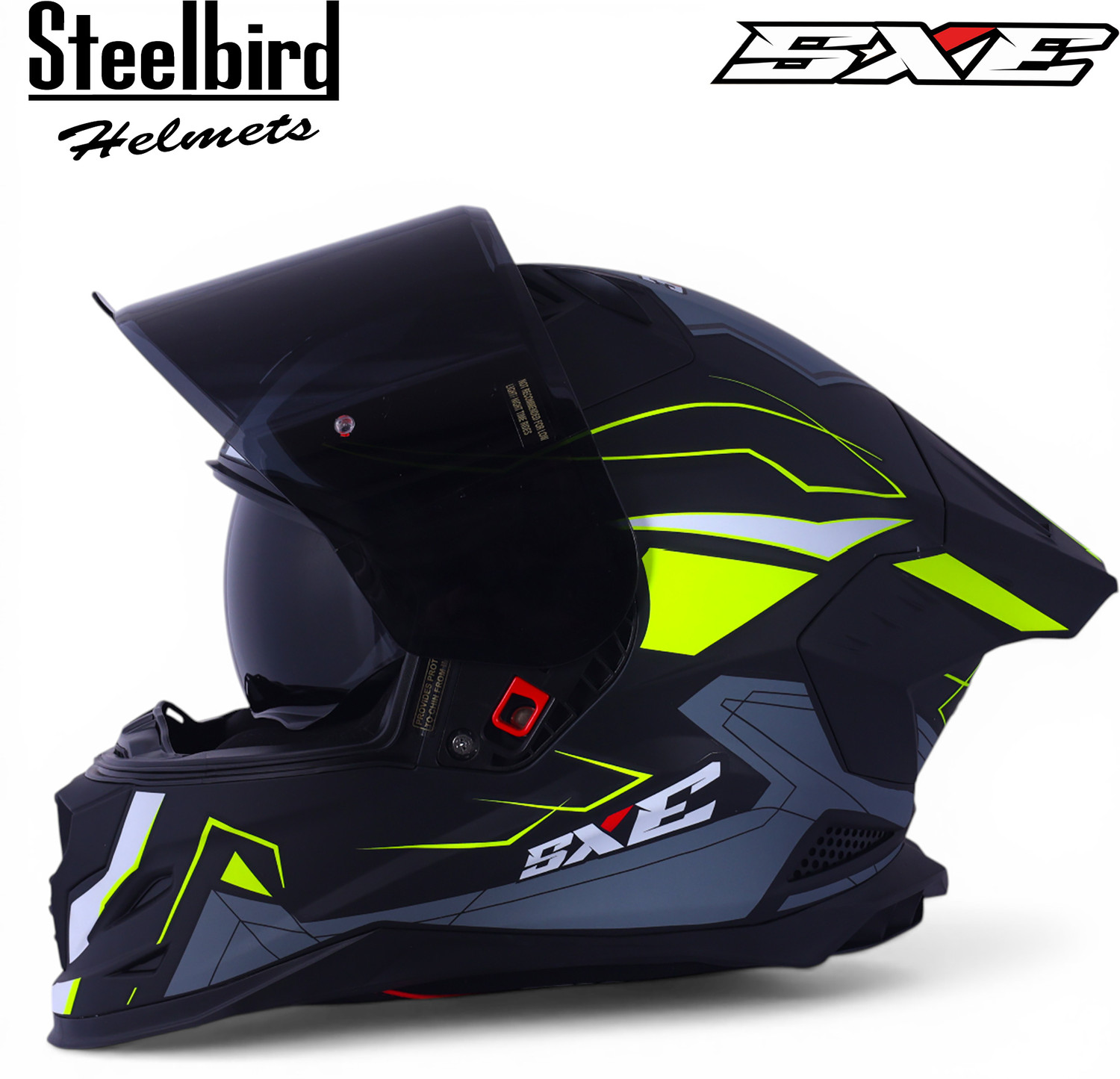 Image of Steelbird Air SBH-61 ISS SXE RACE-X TPE EDITION Matt Black Neon Full Face Motorsports Helmet (Black, Neon)