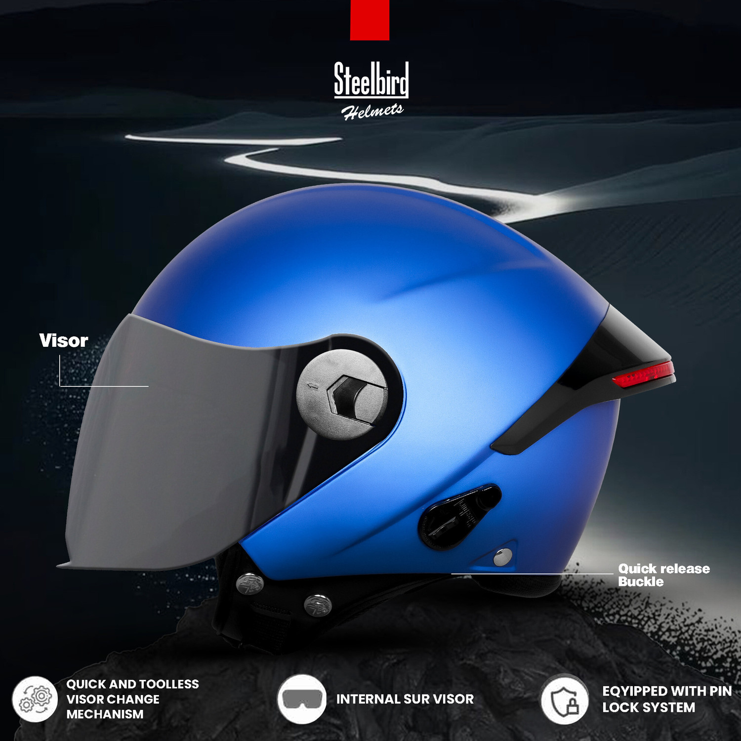Image of Steelbird SBH-64 GT Reflector ISI Certified Open Face Helmet for Women and Men Motorbike Helmet