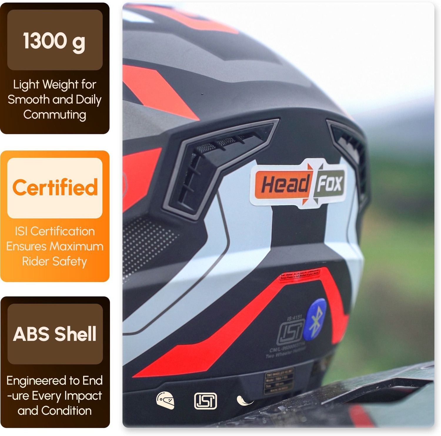 Image of HEADFOX N2 Smart Bluetooth sba7 Calls | Music | GPS | Waterproof | Voice Command Road DV Motorsports Helmet
