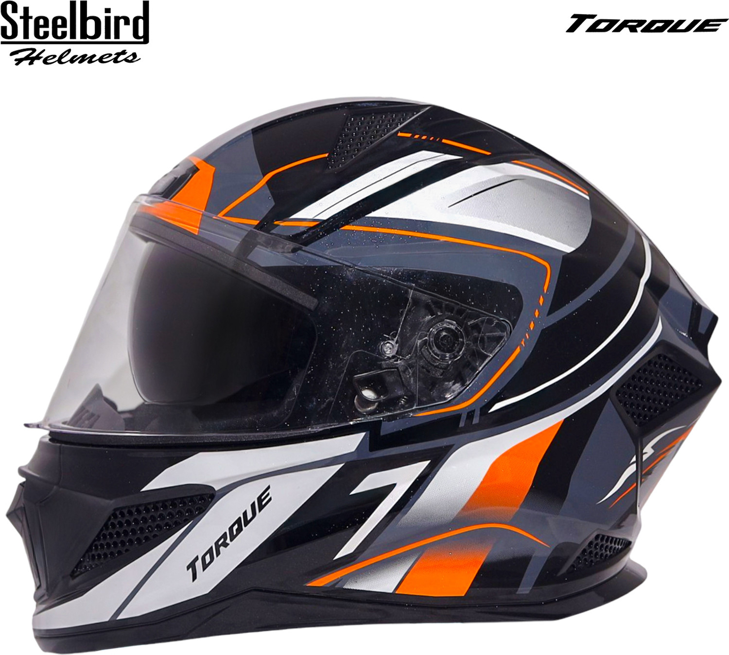 Image of Steelbird Air SBH-25 ISS Sharp Torque Glossy Black Orange Full Face ISI Certified Motorsports Helmet