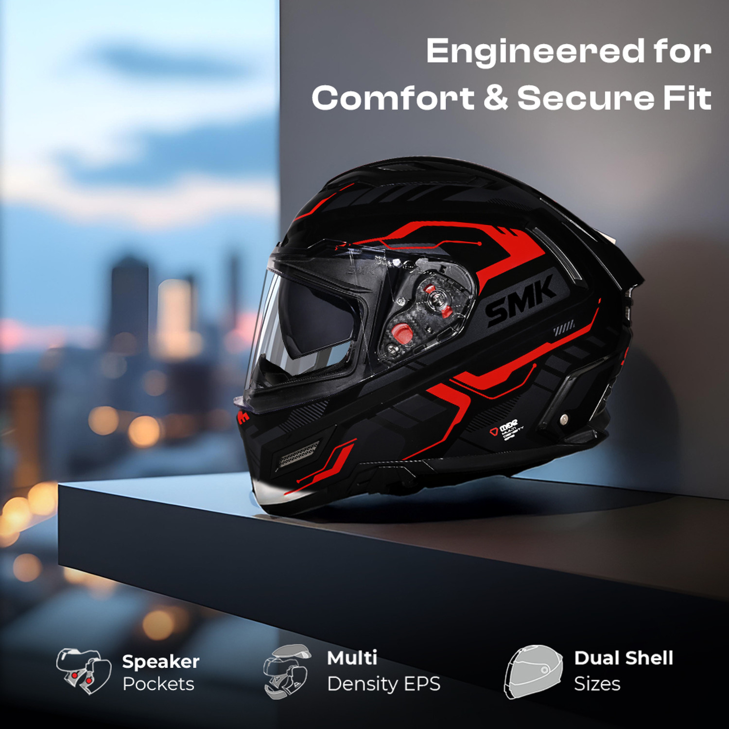 Image of SMK AGNAR TEKTRON ISI, DOT & ECE 06 Certified Helmet with Dual Visor Motorbike Helmet