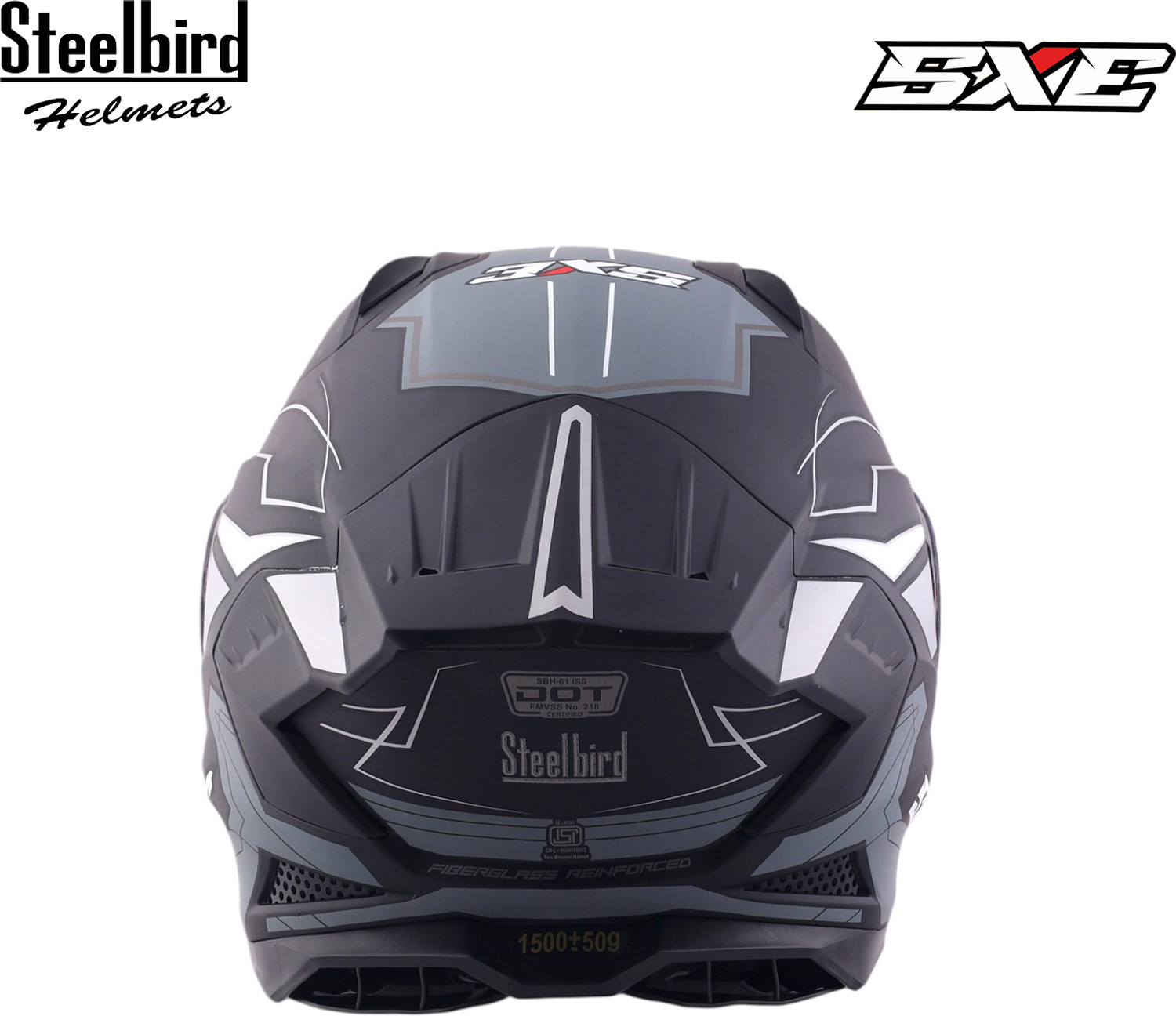 Image of Steelbird Air SBH-61 ISS SXE RACE-X TPE EDITION Glossy Black Silver Full Face Motorsports Helmet