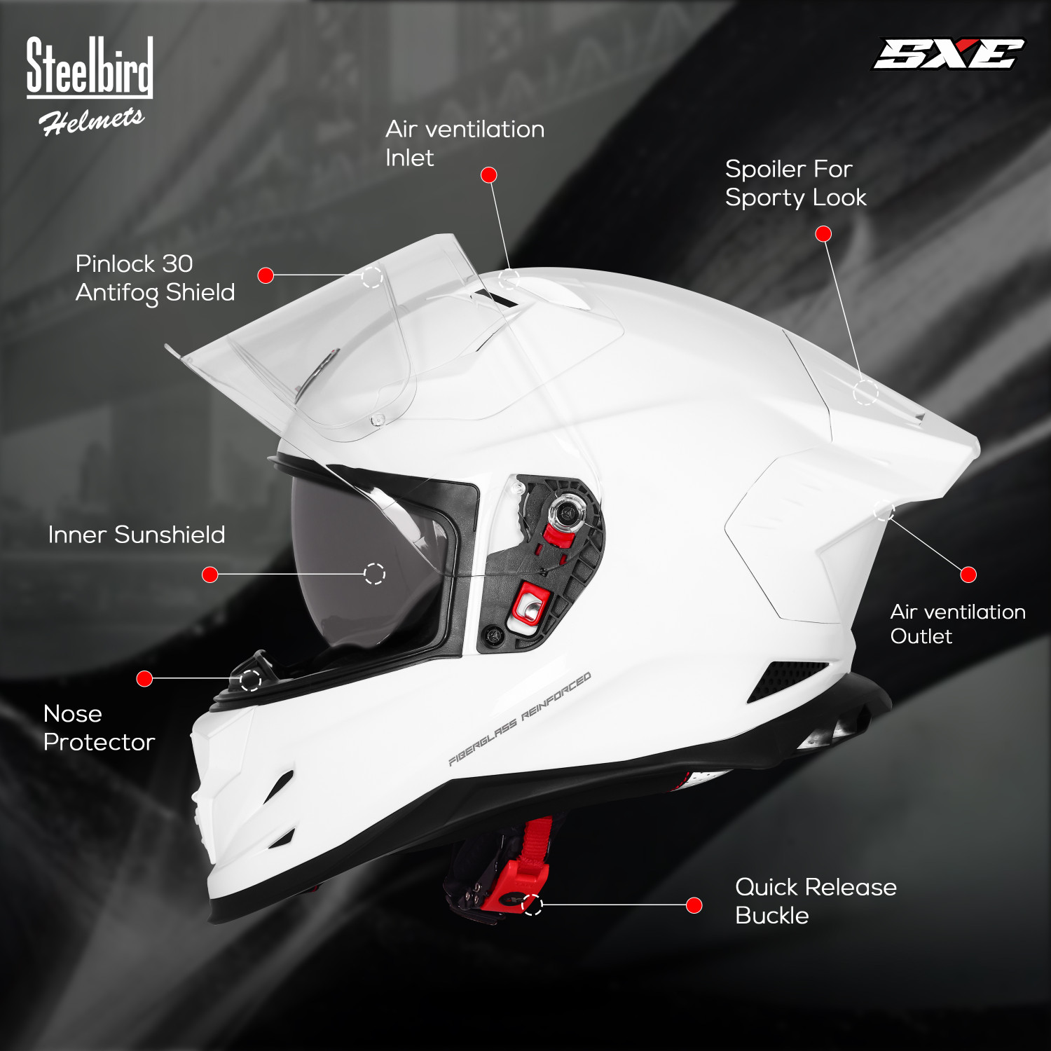 Image of Steelbird SBH 61 SXE Pinlock ISI and Dot Certified Full Face Motorbike Helmet
