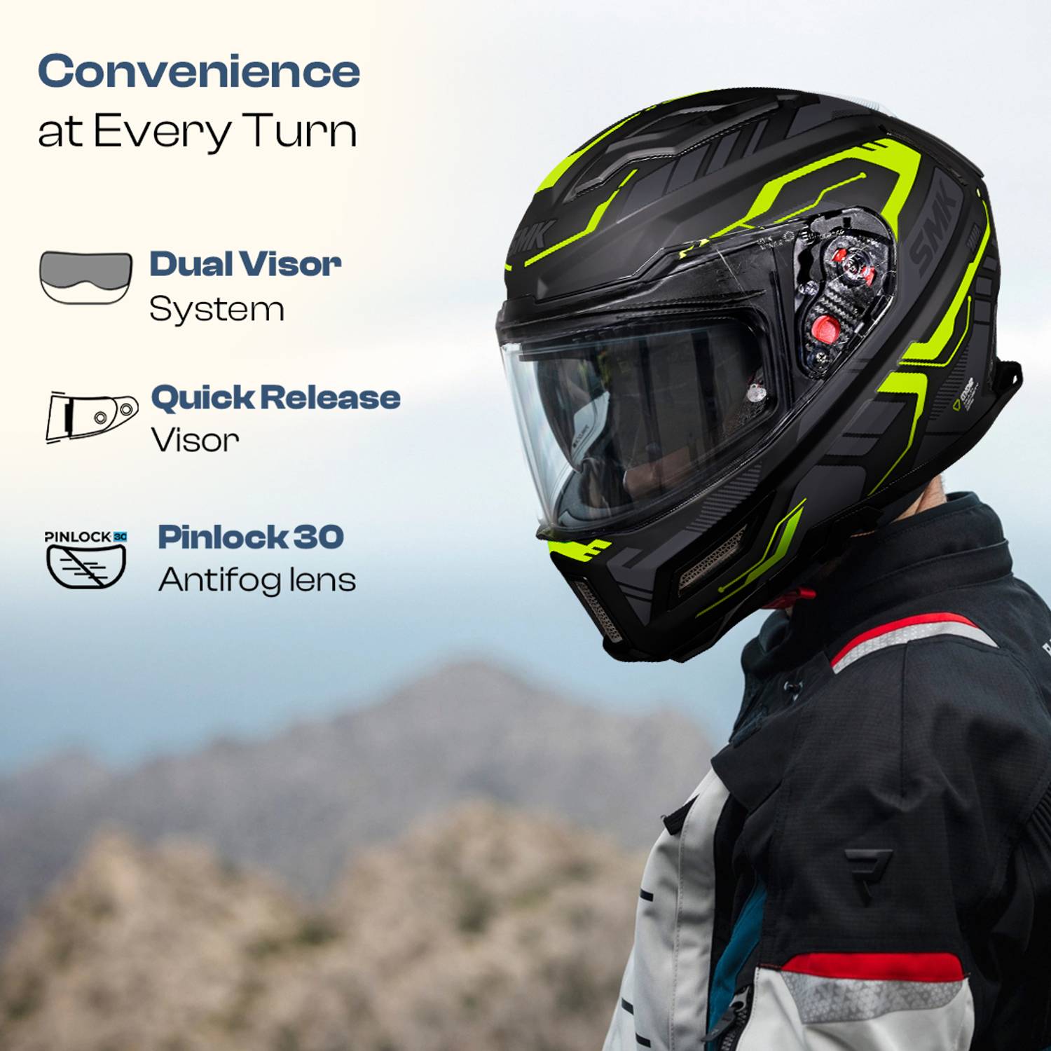SMK AGNAR TEKTRON Dual Visor Motorbike Helmet - Image 4