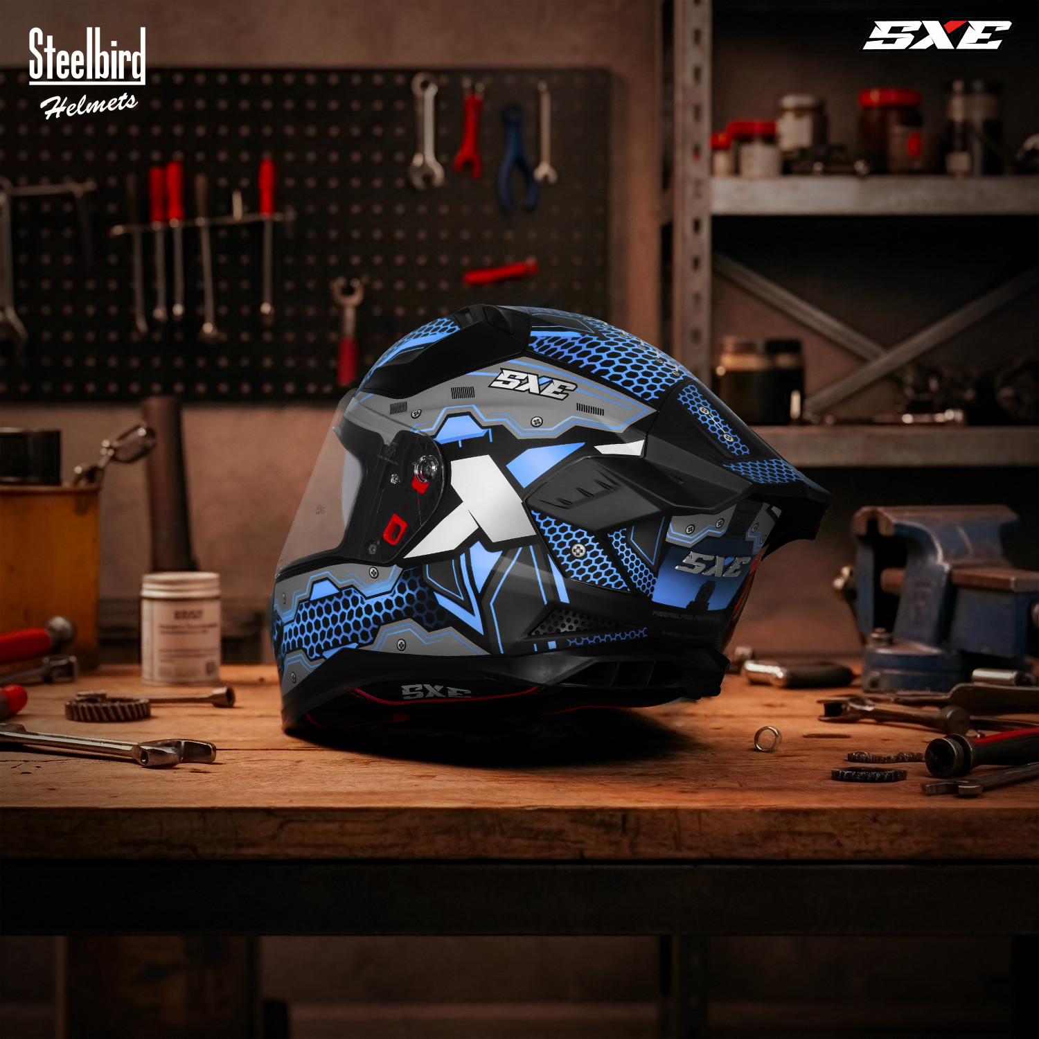 Image of Steelbird SBH 61 SXE X3 ISI and Dot Certified Full Face Graphic Motorbike Helmet