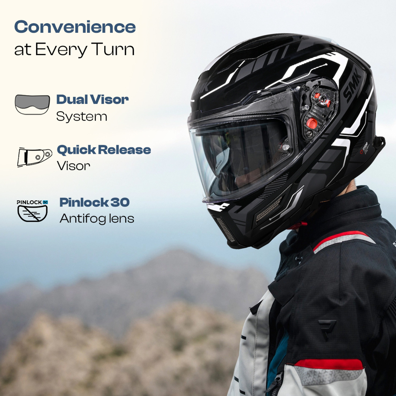 Image of SMK AGNAR TEKTRON ISI, DOT & ECE 06 Certified Helmet with Dual Visor Motorbike Helmet