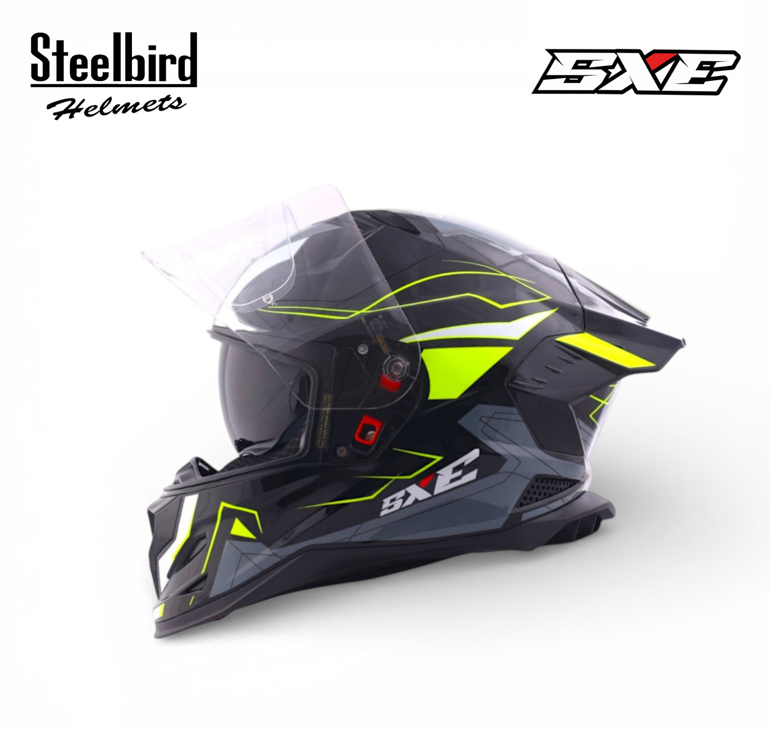 Image of Steelbird Air SBH-61 ISS SXE RACE-X Glossy Black Neon Full Face AFS EDITION With ANTIFOG Motorsports Helmet