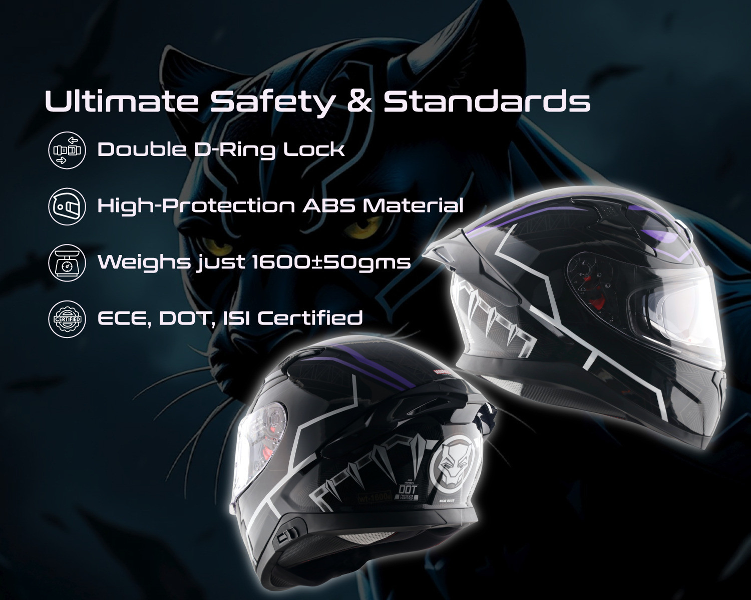 Image of Axor Apex Marvel Black Panther Motorbike Helmet