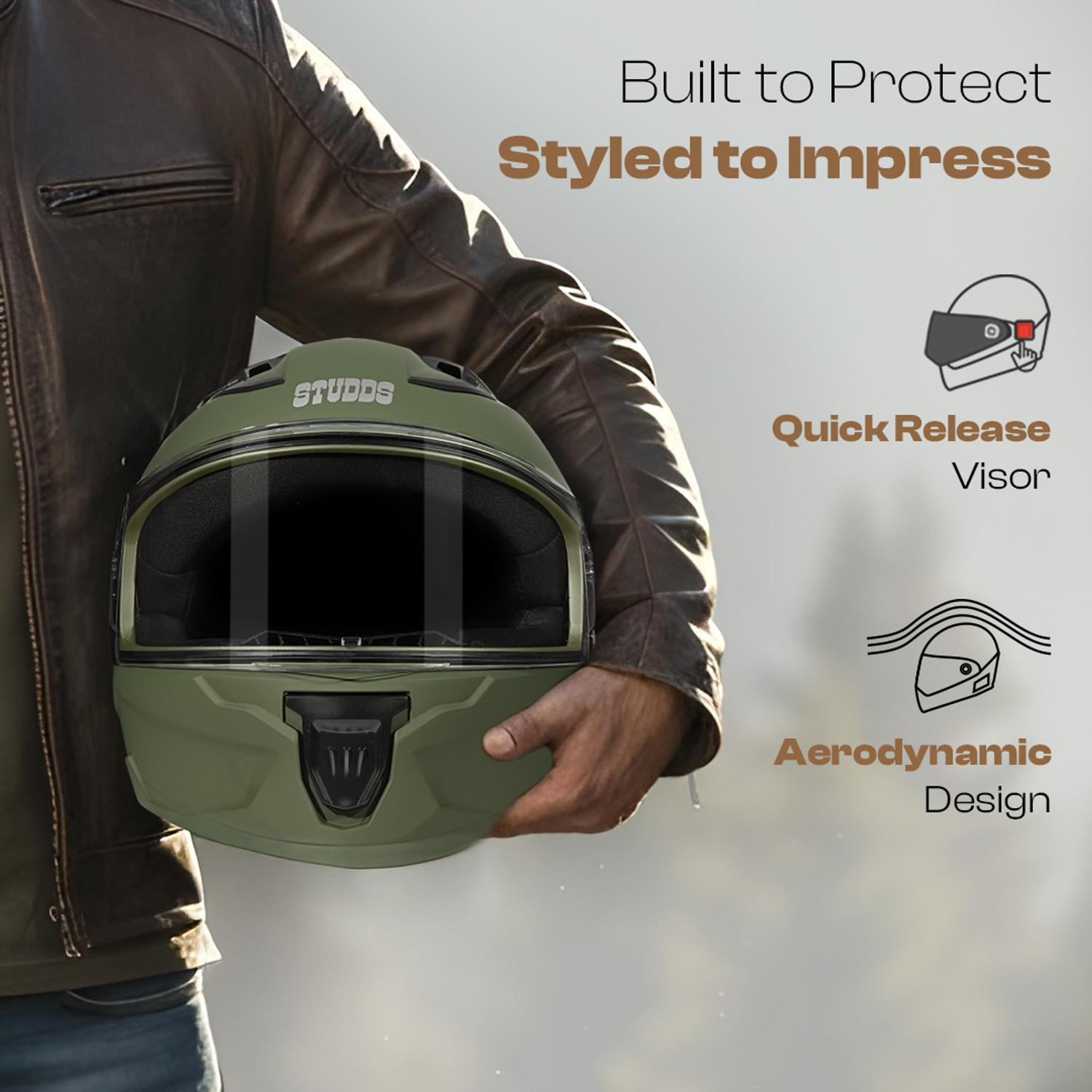 Image of STUDDS Raider Super ISI Certified Full Face Helmet with Spoiler and Clear Visior Motorbike Helmet