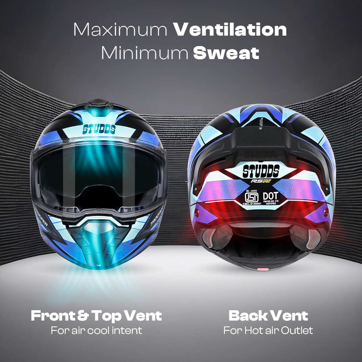Image of STUDDS Trooper D4 Race ISI and DOT Certified Flip-Up Helmet with Spoiler Motorbike Helmet