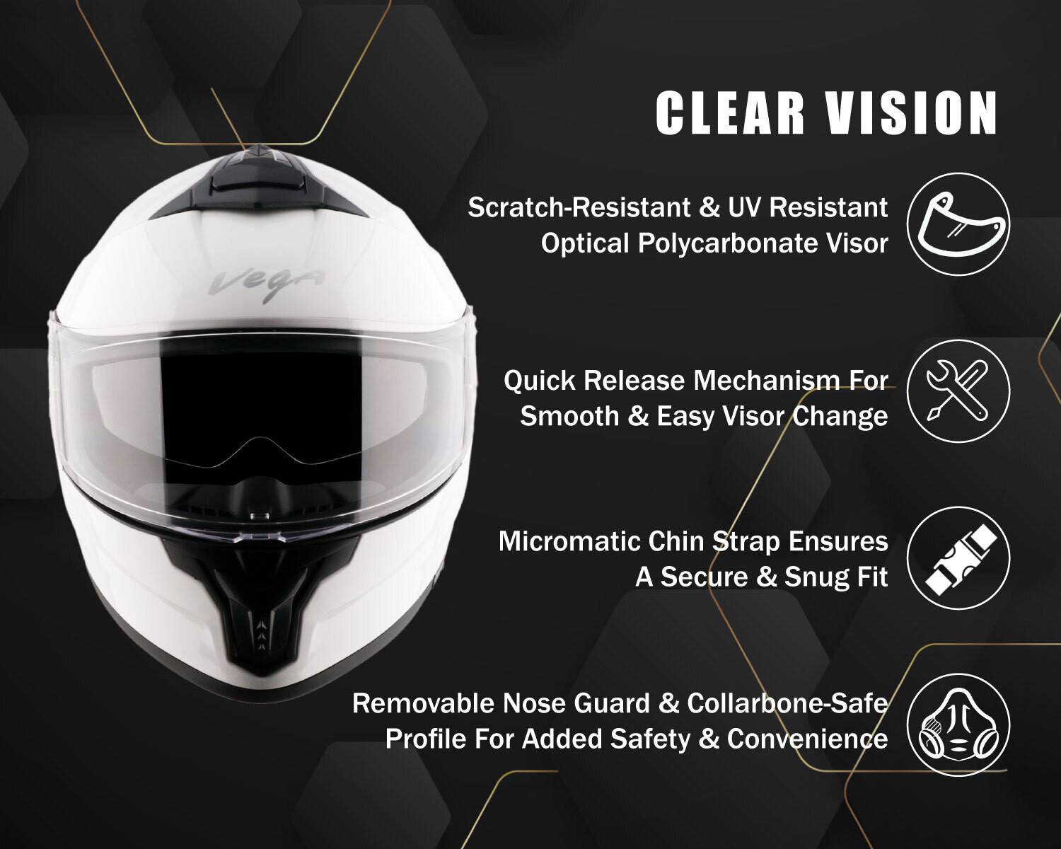 VEGA Zap D/V Motorbike Helmet White - Image 3